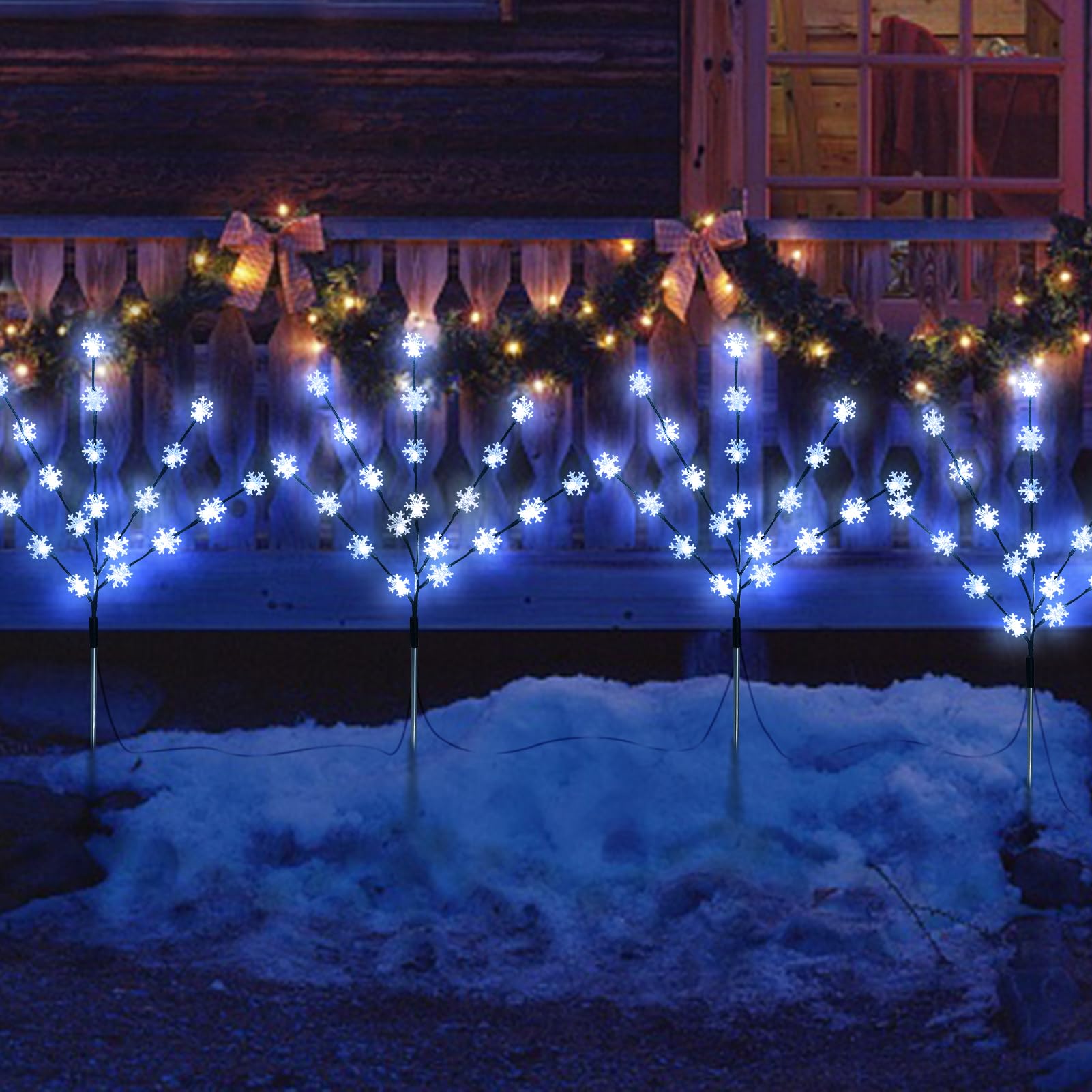 Tailerri Solar Christmas Pathway Lights For Outside  4 Pack Artificial Tree Snowflake Stake Lights  Waterproof Christmas Decorations For Yard Garden Patio Party Winter Decor (Multi-Colored)