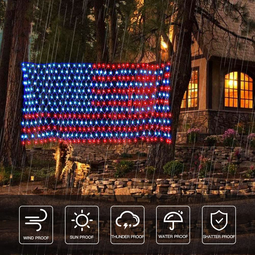 Miniao American Flag Led Net Light, 420 Waterproof Lights For July 4Th Garden Decoration