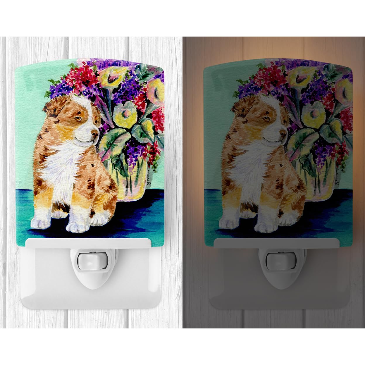 Carolines Treasures Night Light, Australian Shepherd, Ceramic, UL-Certified, 6x4x3, Multicolor, Model SS8312CNL