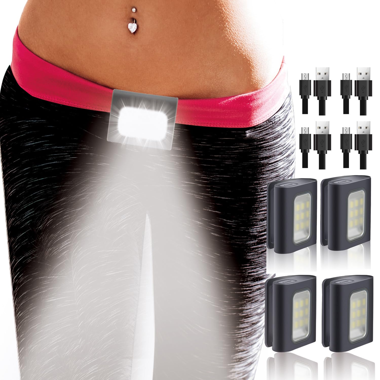 HOKOILN Running Lights 4 Pack, Rechargeable LED Clip-on Flashlights for Night Safety, Black, Model YH-4884