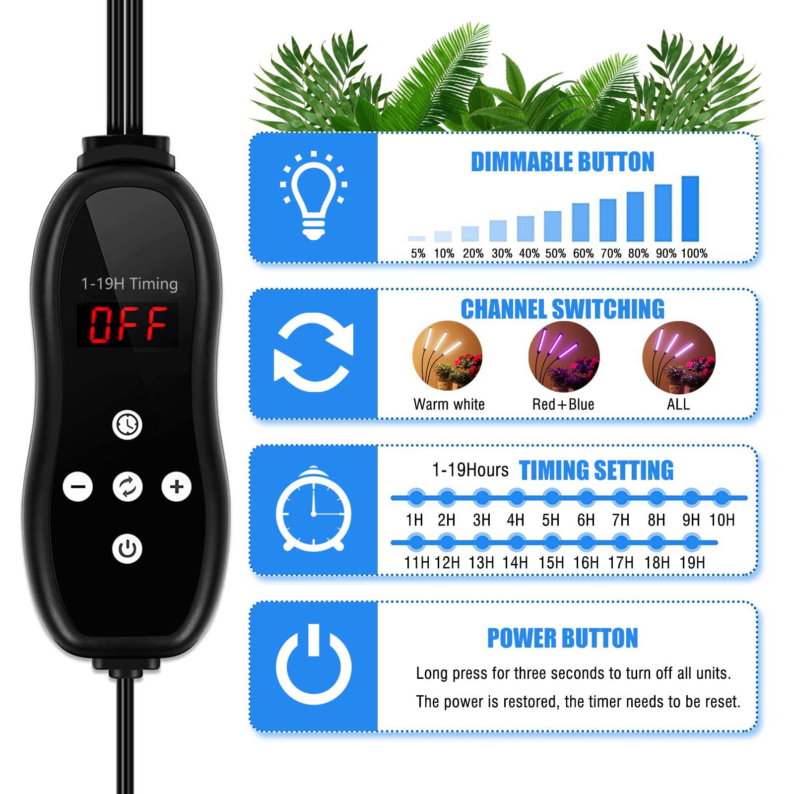 Yehsence Grow Lights for Indoor Plants 5 Heads, Full Spectrum Plant Lights for Indoor Growing with Tripod Stand, Auto On/Off Tim