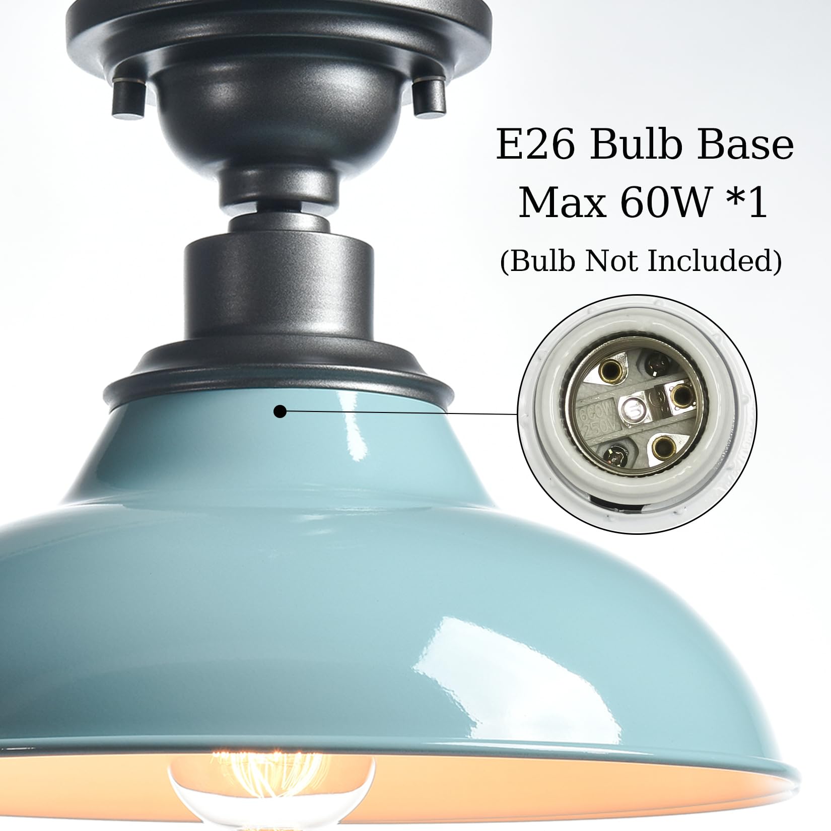 SAMTEEN Farmhouse Semi Flush Ceiling Light 12-Inch Light Blue Flush Mount Barn Ceiling Light Industrial Barn Light Fixture Ceili