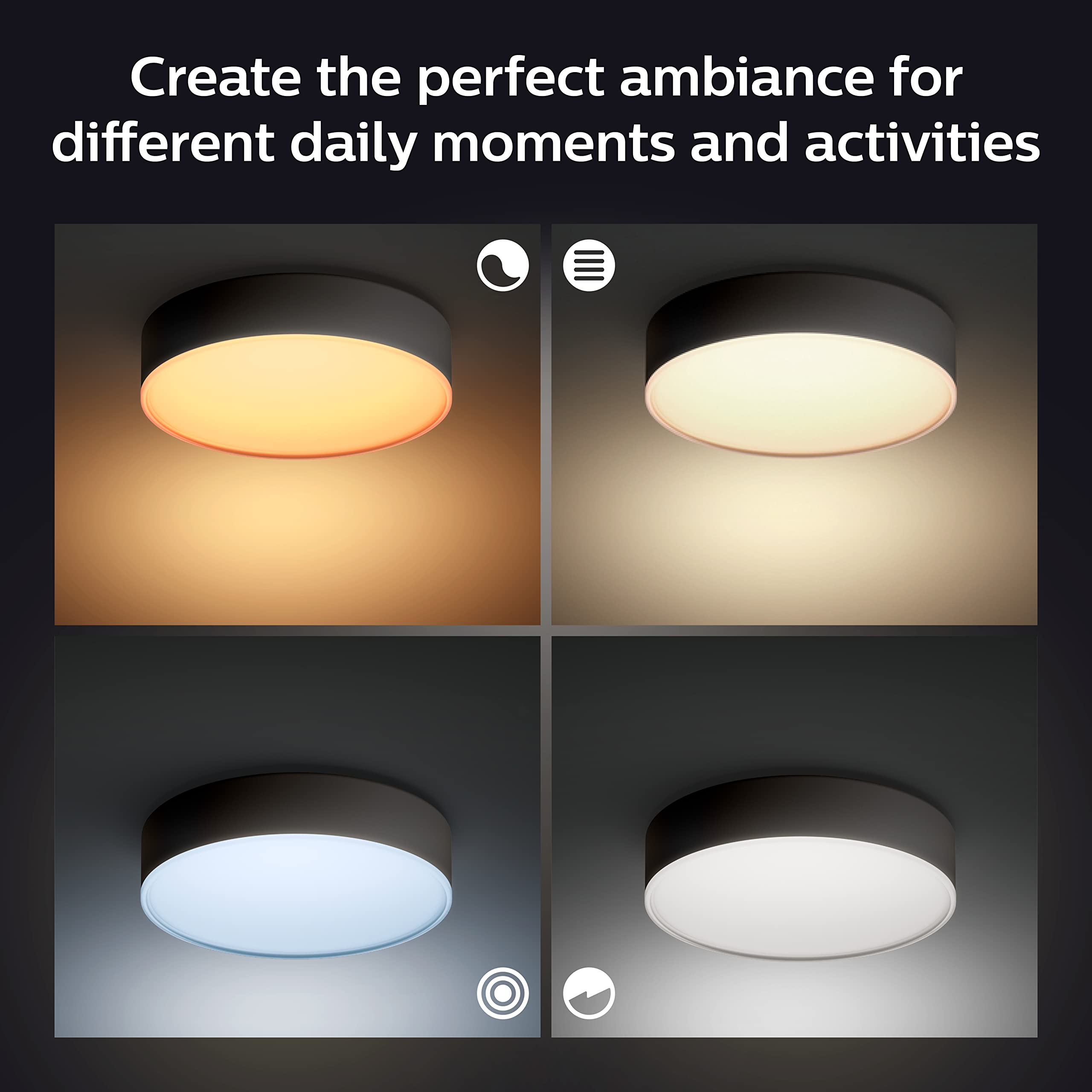 Philips Hue Enrave Large Ceiling Lamp - Black - Warm-to-Cool White LED - 16.7 x 3.31 Inches - Model 580837 - Smart Home Compatible