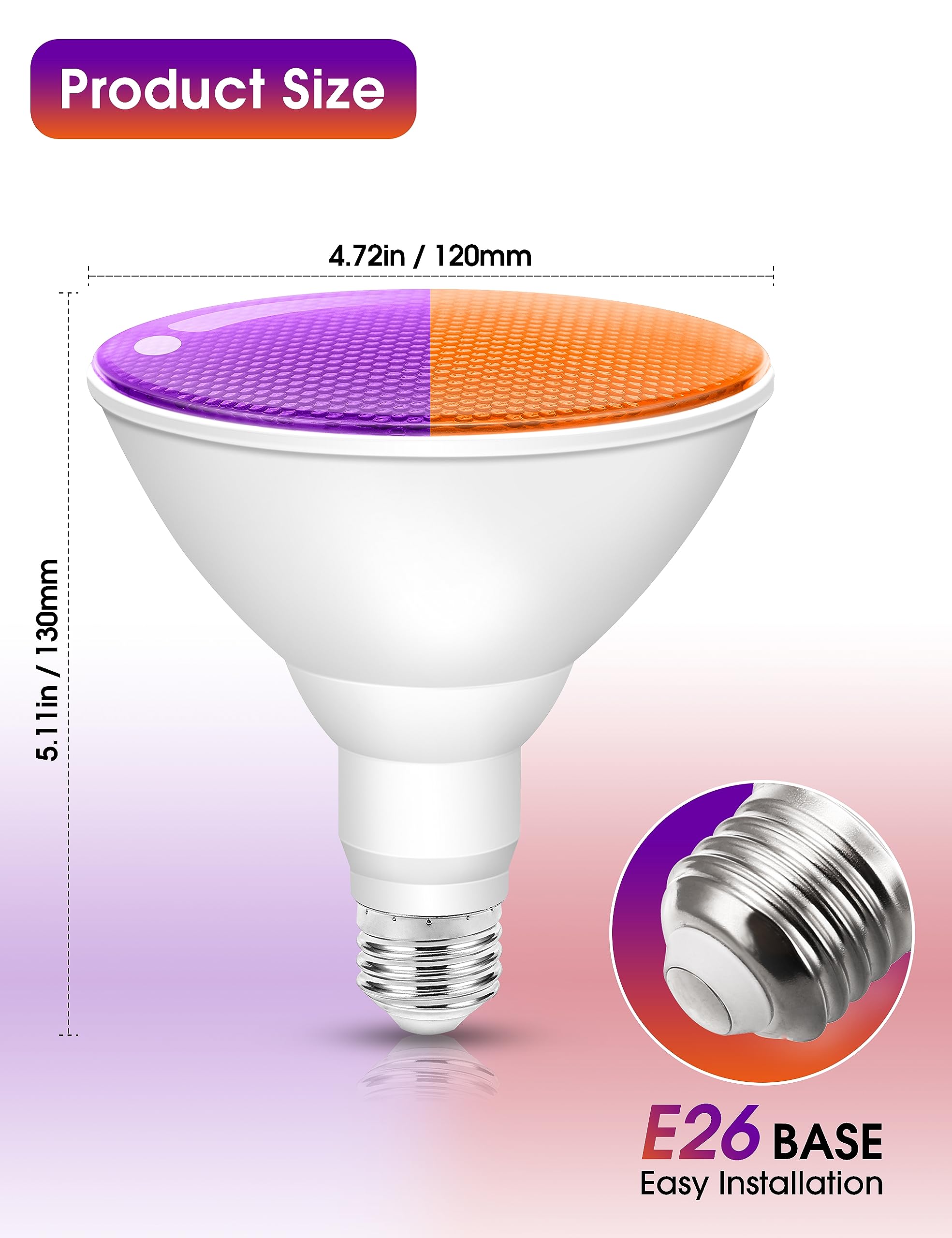 Fulighture 2 Pack Par38 Led Flood Light Bulbs, Orange & Purple, 15W For Halloween Decor