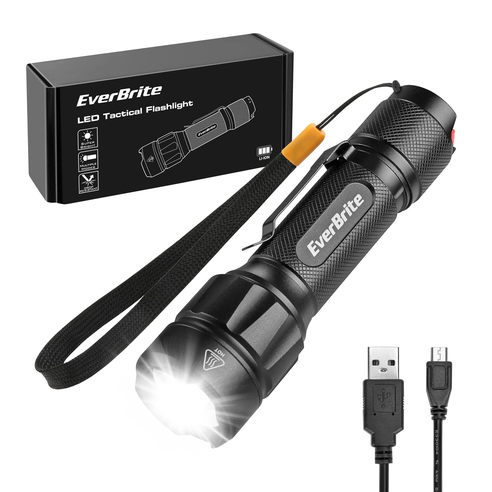 EverBrite LED Tactical Flashlight 750 Lumens Rechargeable 6 Modes Aluminum Black E011153