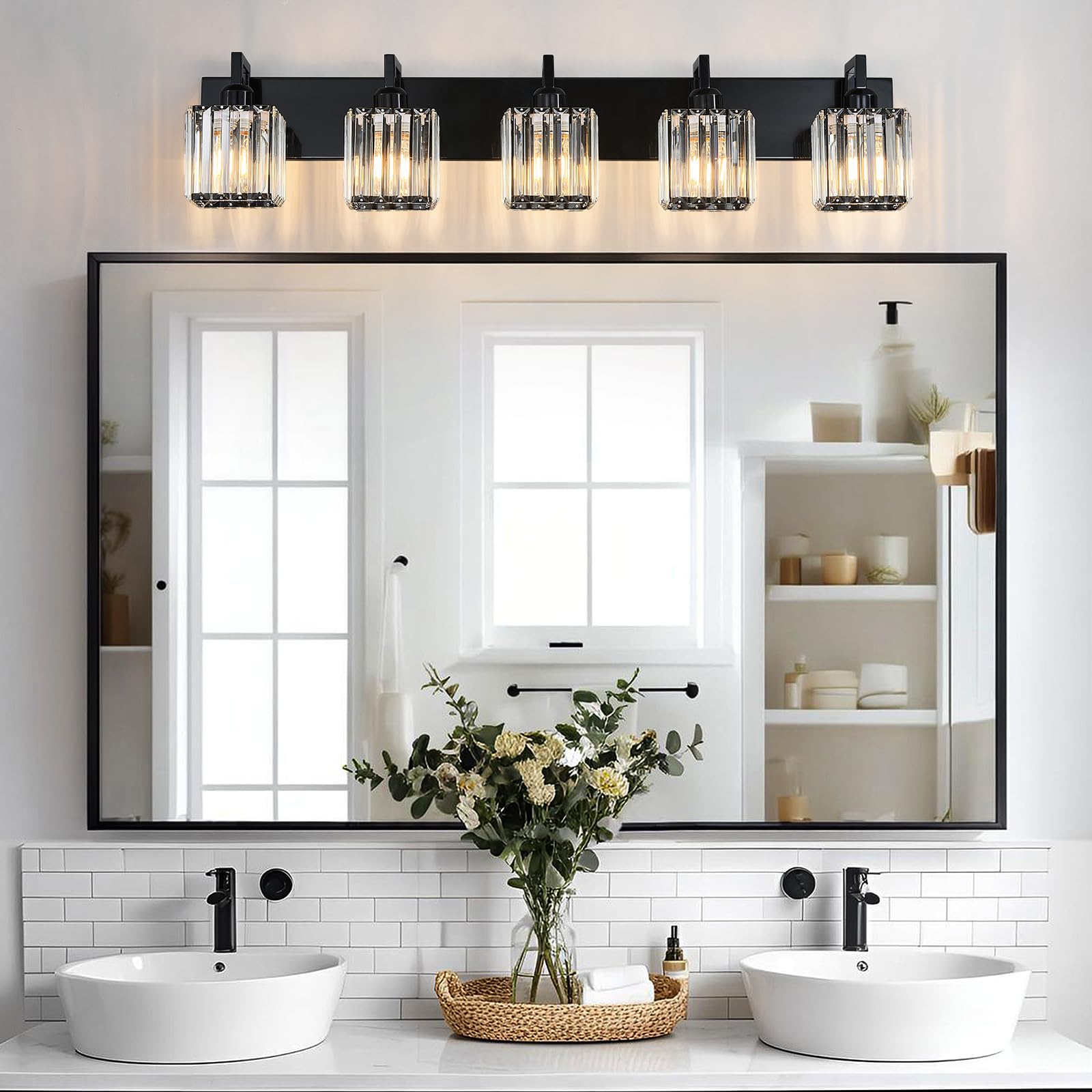 FDPBY Modern Bathroom Vanity Light 5-Light Crystal Wall Light Plating Black Model 003