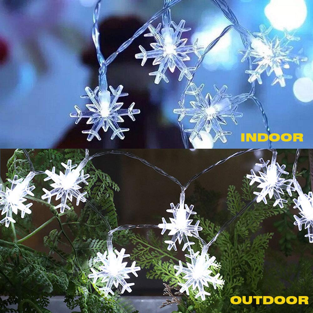 Wesgen 20Ft Snowflake String Lights - 40 Led Waterproof Battery Operated Christmas Decorations