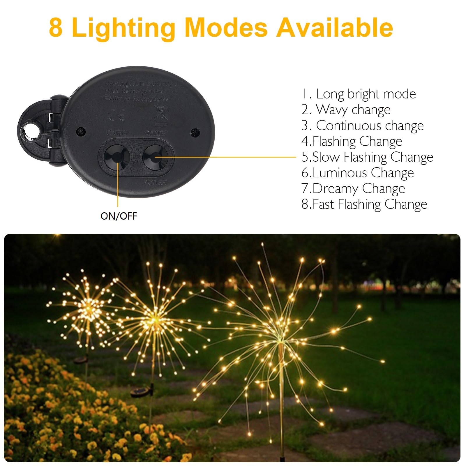 SUNNEST Solar Lights Outdoor, 150 LED Firework Light, Warm White, 2 Packs, Model DE-HY, Solar Garden Decor for Pathway and Patio