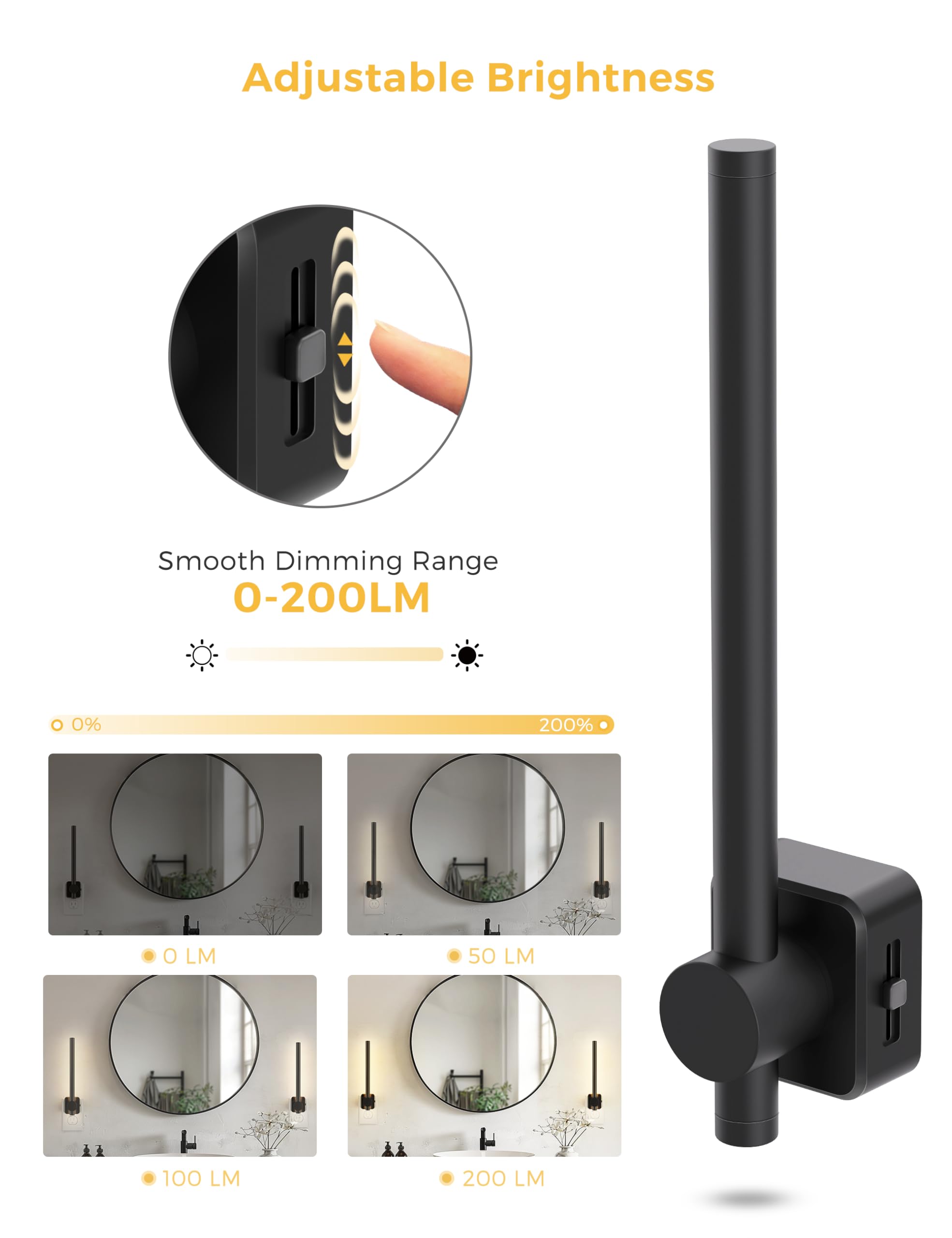 L Lohas Led Night Light, [2 Pack] Black Vanity Night Light Plug Into Wall 0-200Lm, Dusk To Dawn Sensor, 2 W Dimmable Night Light