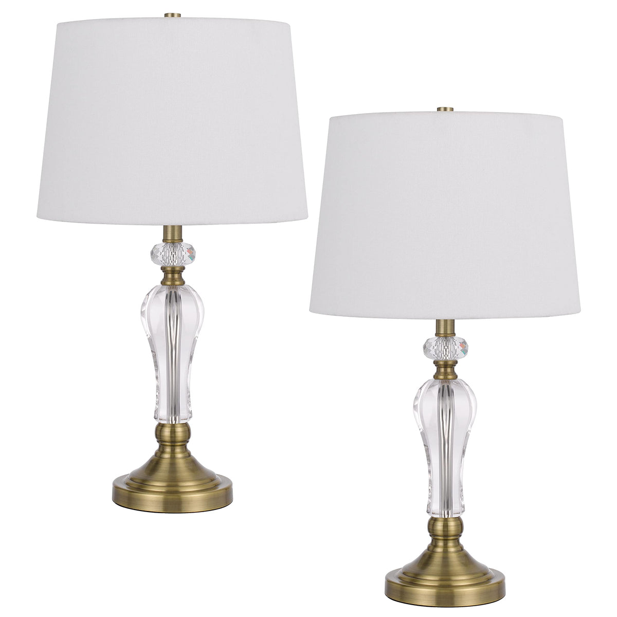 Cal 100W Eastham Crystal Table Lamp - Antique Brass Metal Home Lighting Decor