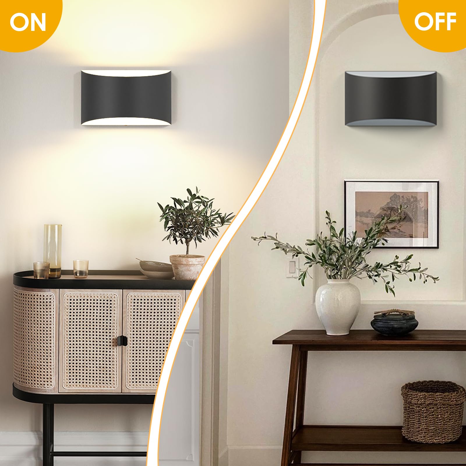 FOLKSMATE Modern LED Wall Sconces Set of 2, 3000K Warm White, Matte Black, 9.06 inch, Hardwired for Living Room, Bedroom, Hall