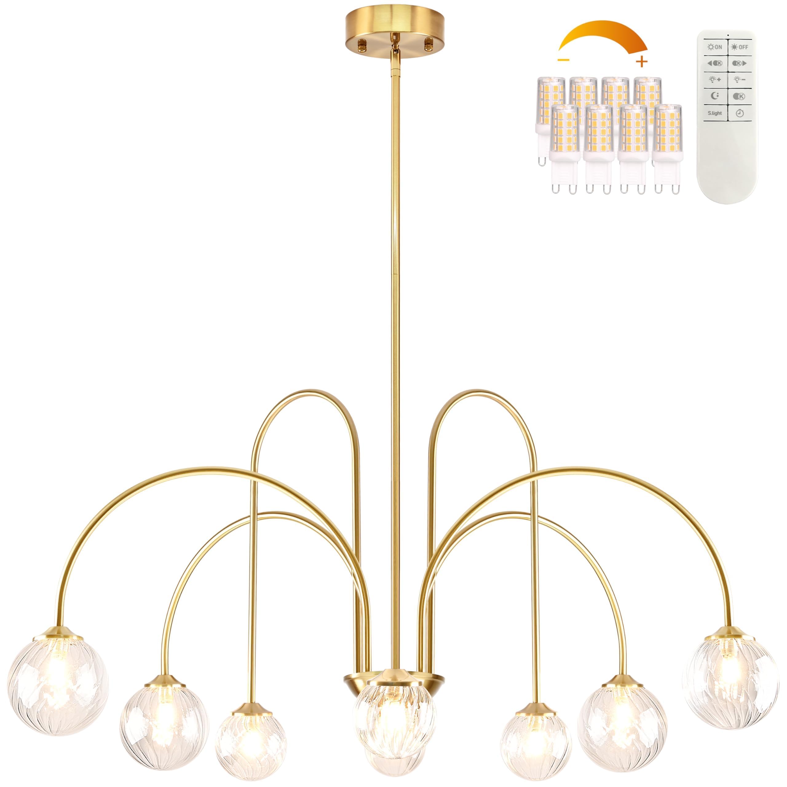 Bagood Gold Sputnik Chandelier 8-Light Globe Pendant Light 38.5    Modern Sputnik Light Fixture Dimmable Chandelier With Clear G