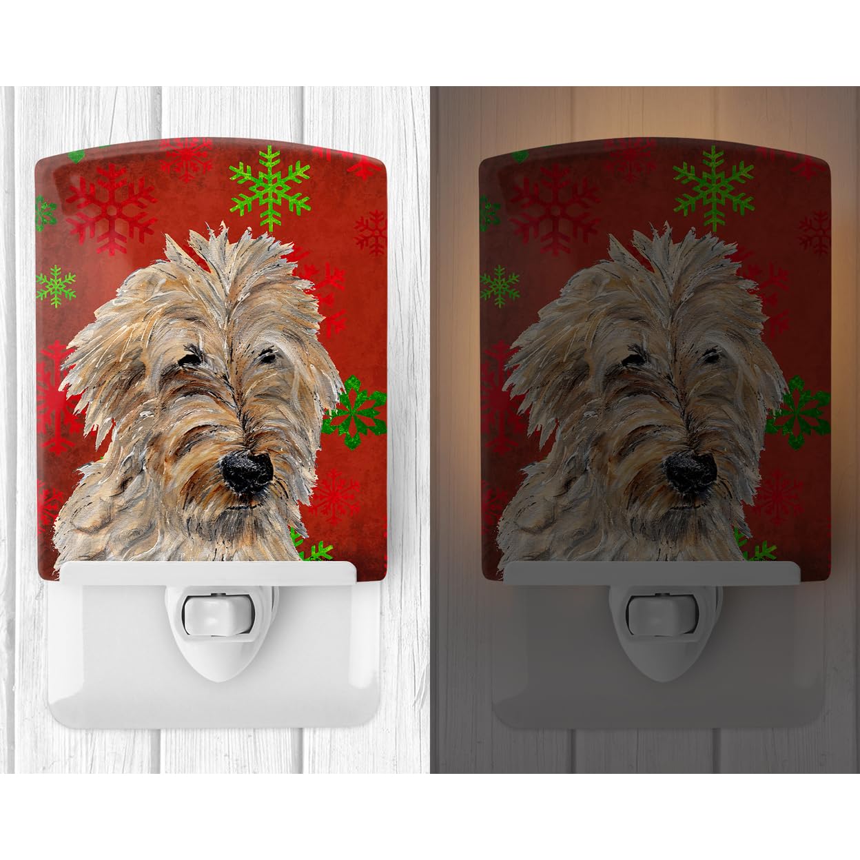 Carolines Treasures Ceramic Night Light, Golden Doodle with Red Snowflakes, 6x4x3 inches, Multicolor, Model SC9763CNL