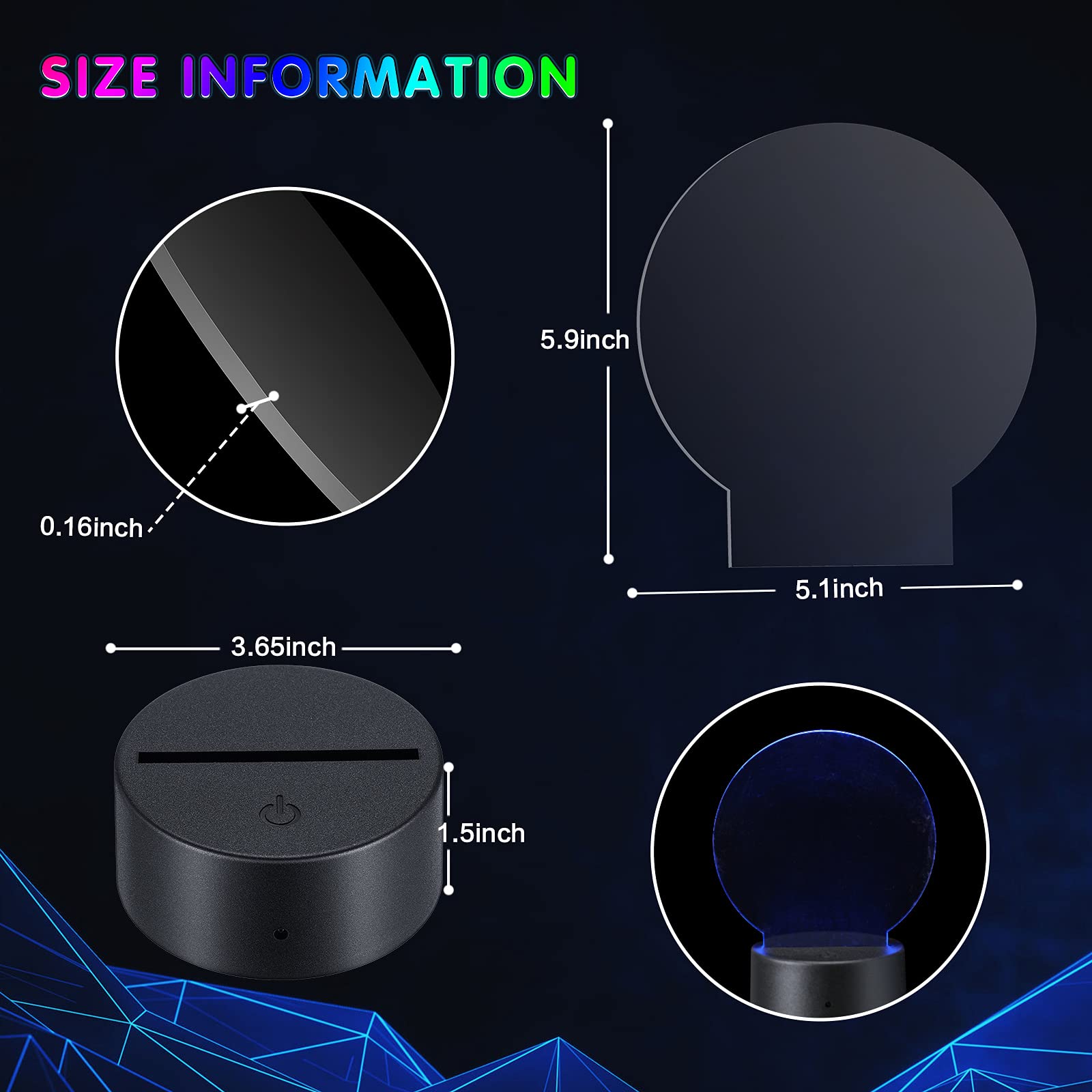 Honoson 4 Set 3D Night Light LED Lamp with Acrylic Base, Remote Control, 16 Colors, Round Style, Clear