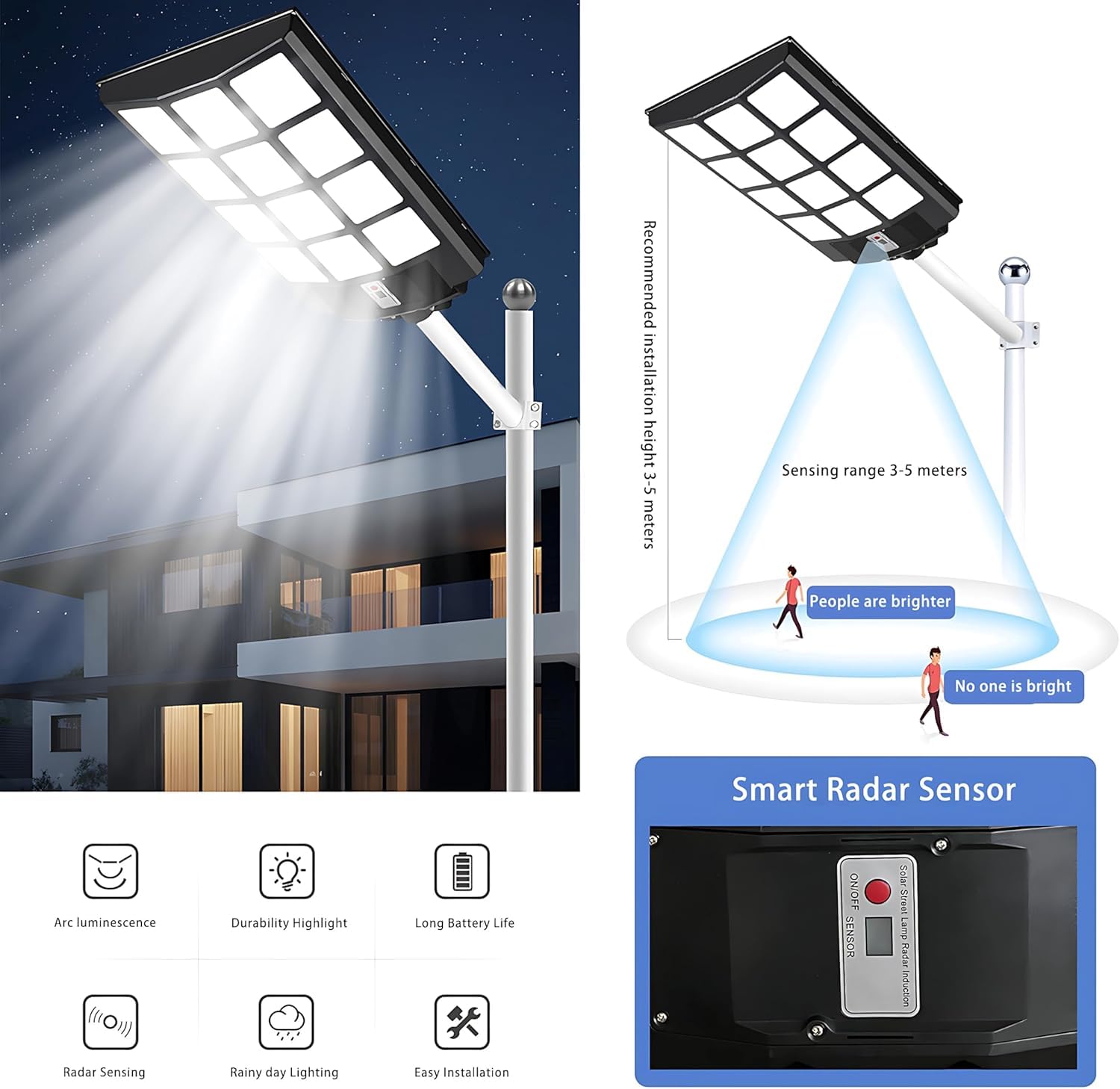 Qoeudd 2 Pack Solar Street Lights, 12000W Ip66 Waterproof, 600000Lm Dusk To Dawn Flood Light For Garden, Courtyard, Yard