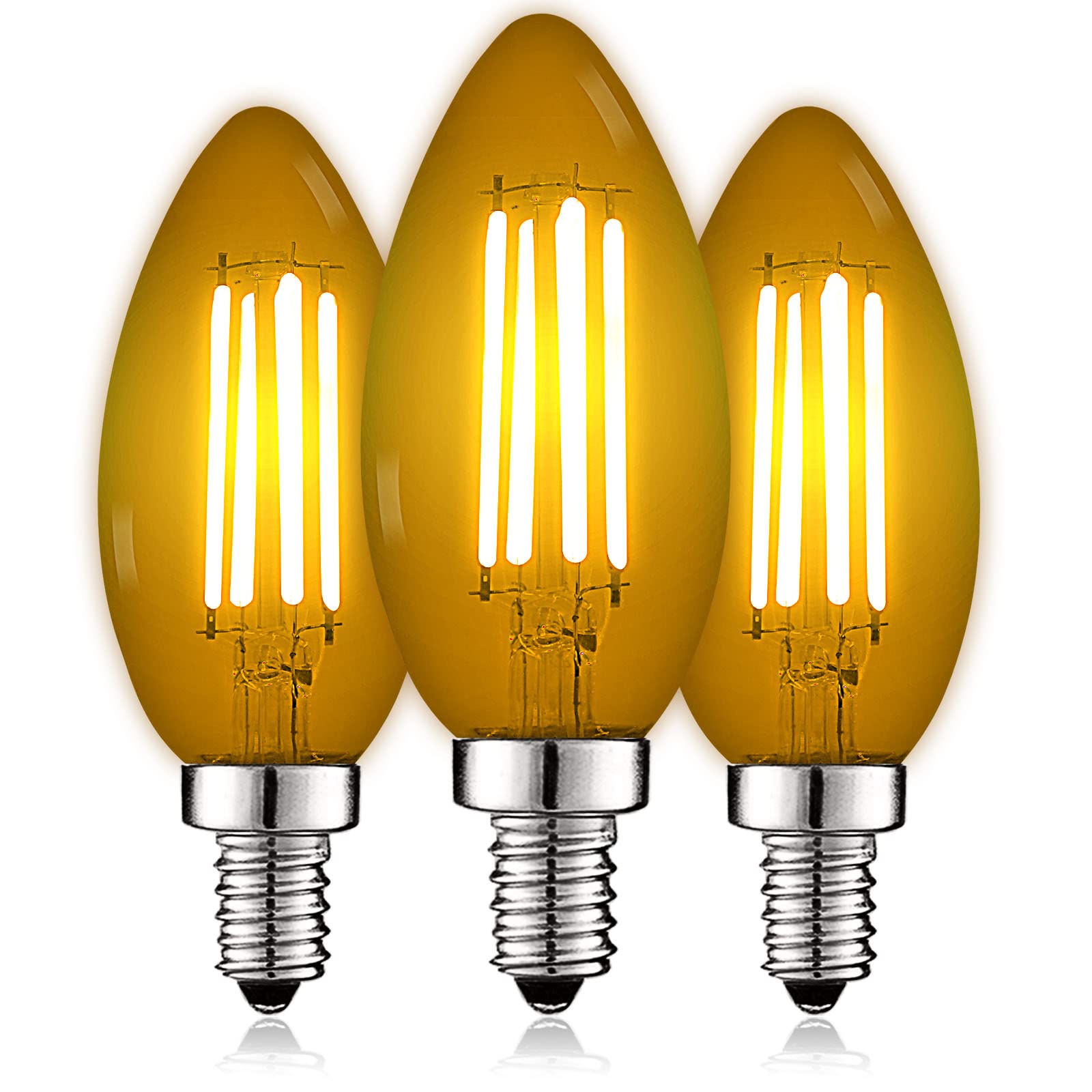 LUXRITE E12 LED Filament Bulbs, 4.5W (40W Equivalent), Yellow Glass, 3 Count, Model LR21745-3, Indoor Outdoor Lighting