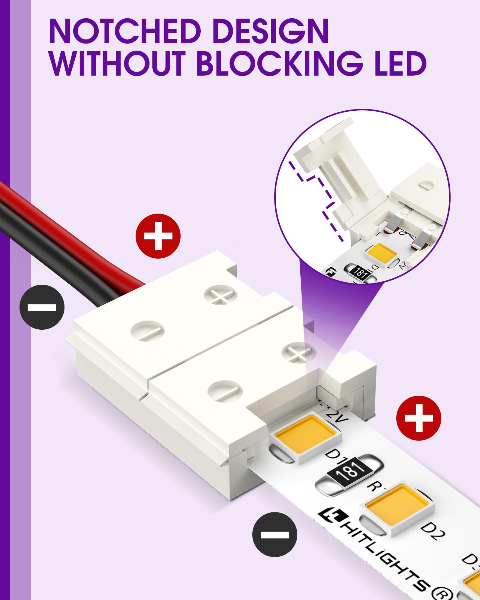 Hitlights Led Strip Connector 2Pin 8Mm Led Connector Kit Include Solderless Gapless Connector, 6Inch Jumper Connector, Dc Female