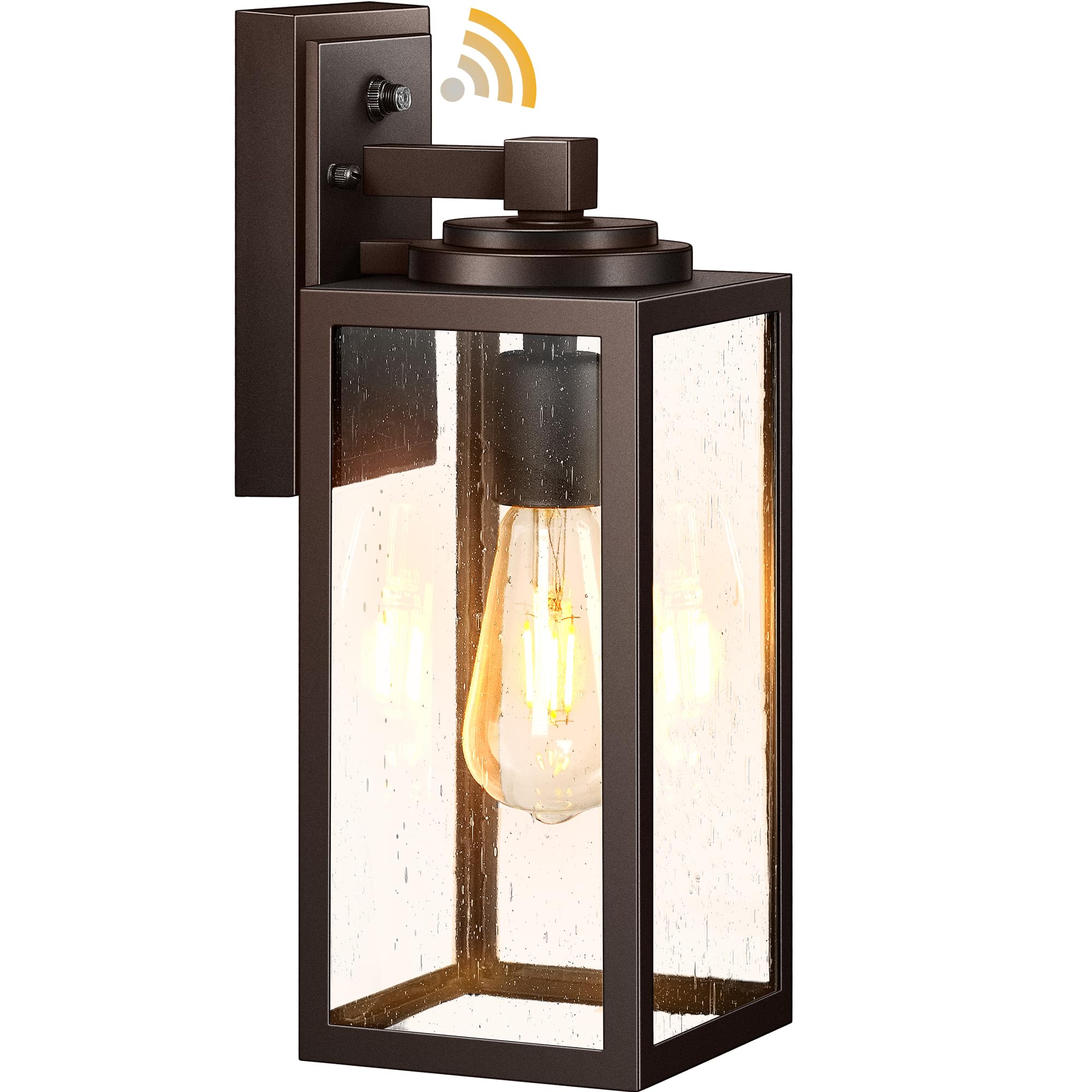 VIANIS Outdoor Wall Lights, 14.5'' H Oil Rubbed Bronze Dusk to Dawn Outdoor Lighting, Porch Lights Outdoor with Seed Tempered Gl