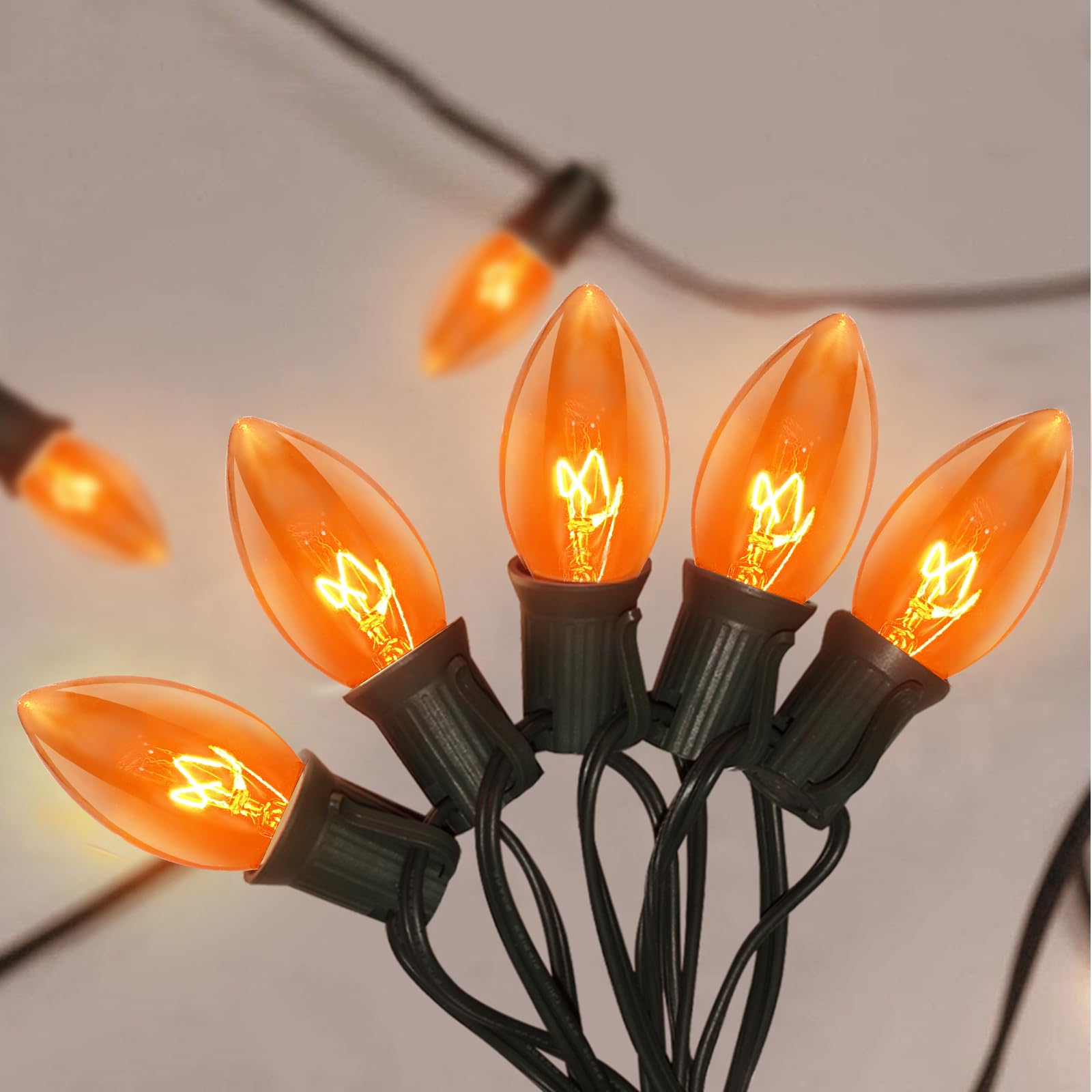 GOOTHY C9 Orange Christmas String Lights 25Ft Outdoor Christmas String Lights with 26 Clear Orange Bulbs, Connectable Patio Lights Waterproof for Outdoor Halloween Christmas Party Backard Decorations