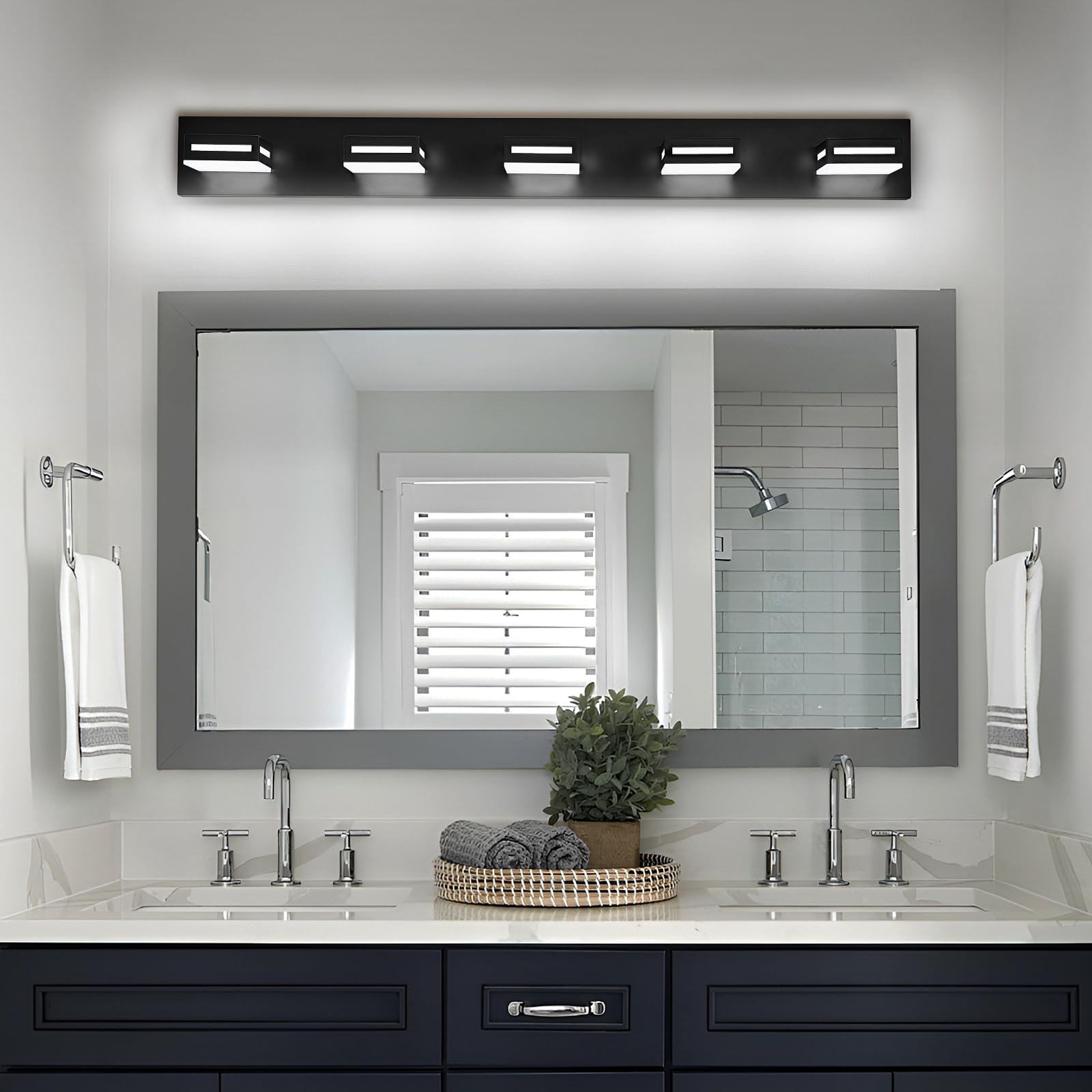 Donrao 40-Inch 5-Light Led Modern Black Bathroom Vanity Light Fixtures Over Mirror  Bathroom Lighting Fixtures With Cool White 6000K  Vanity Wall Lights For Bath Restroom Powder Room