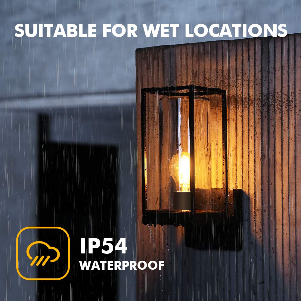LUTEC Flair Outdoor LED Wall Sconce, Matte Black, Aluminum, Model 5288801012, Clear Glass Shade, Porch Light Fixture