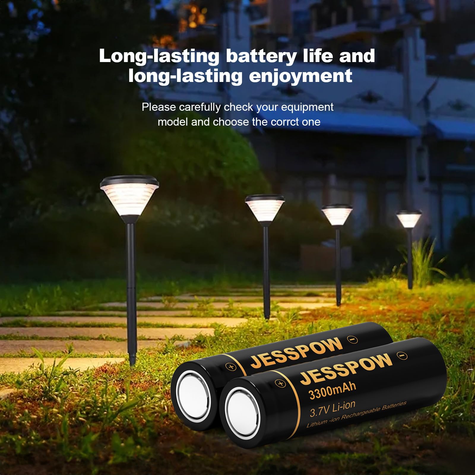 Jesspow 18650 Rechargeable Battery Lithium 3.7V 3300Mah Flat Top, Batteries For Flashlight, Camera, Small Fan, Outdoor Garden Li
