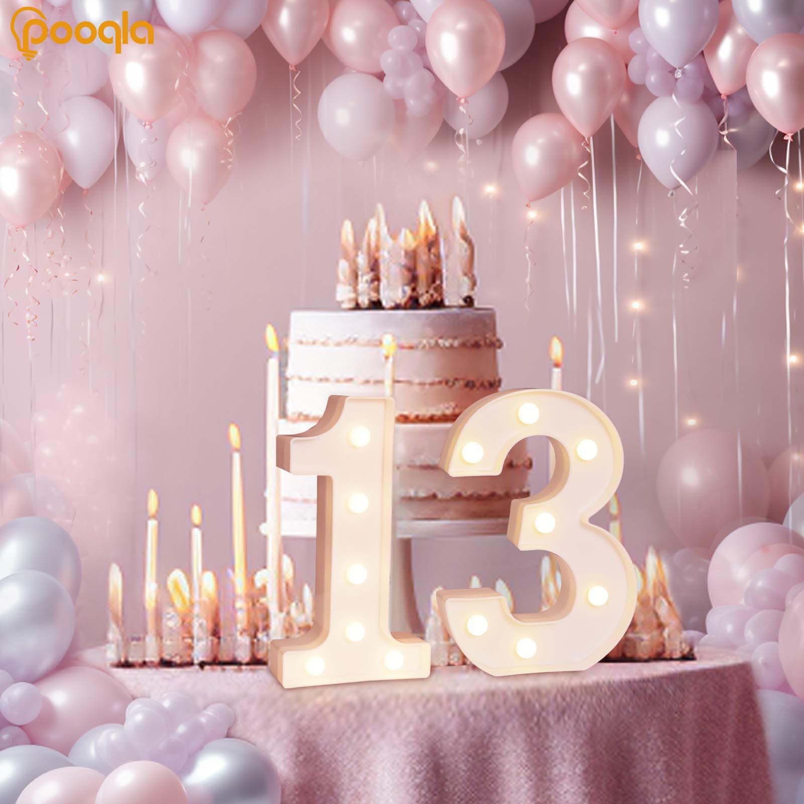 Pooqla Decorative Led Light Up Number Letters, White Plastic Marquee Number Lights Sign For 13Th Birthday Party Wedding Decor Battery Operated Number (13)