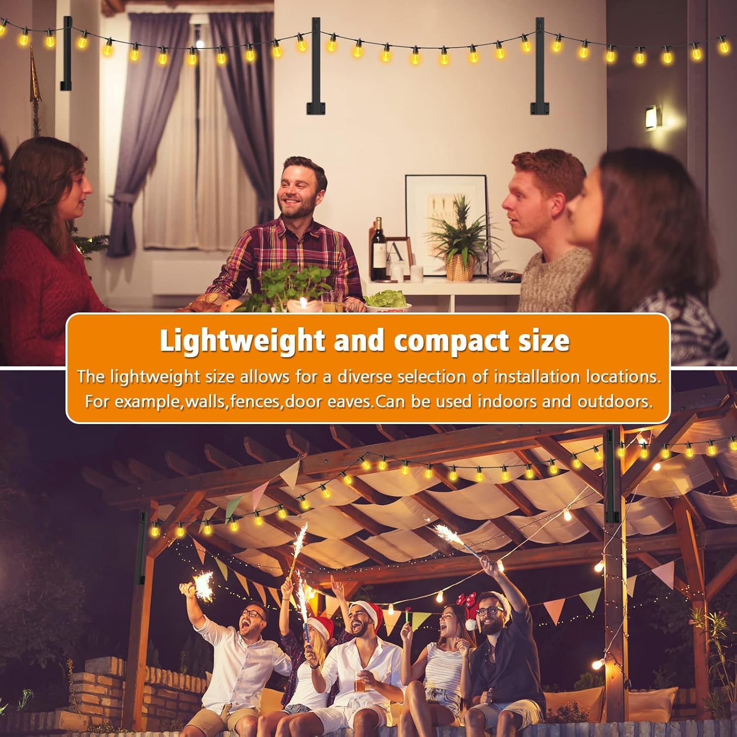 SINLEY String Light Poles 4 Pack, 2.8FT Metal Stand for Outdoor Lights, Black