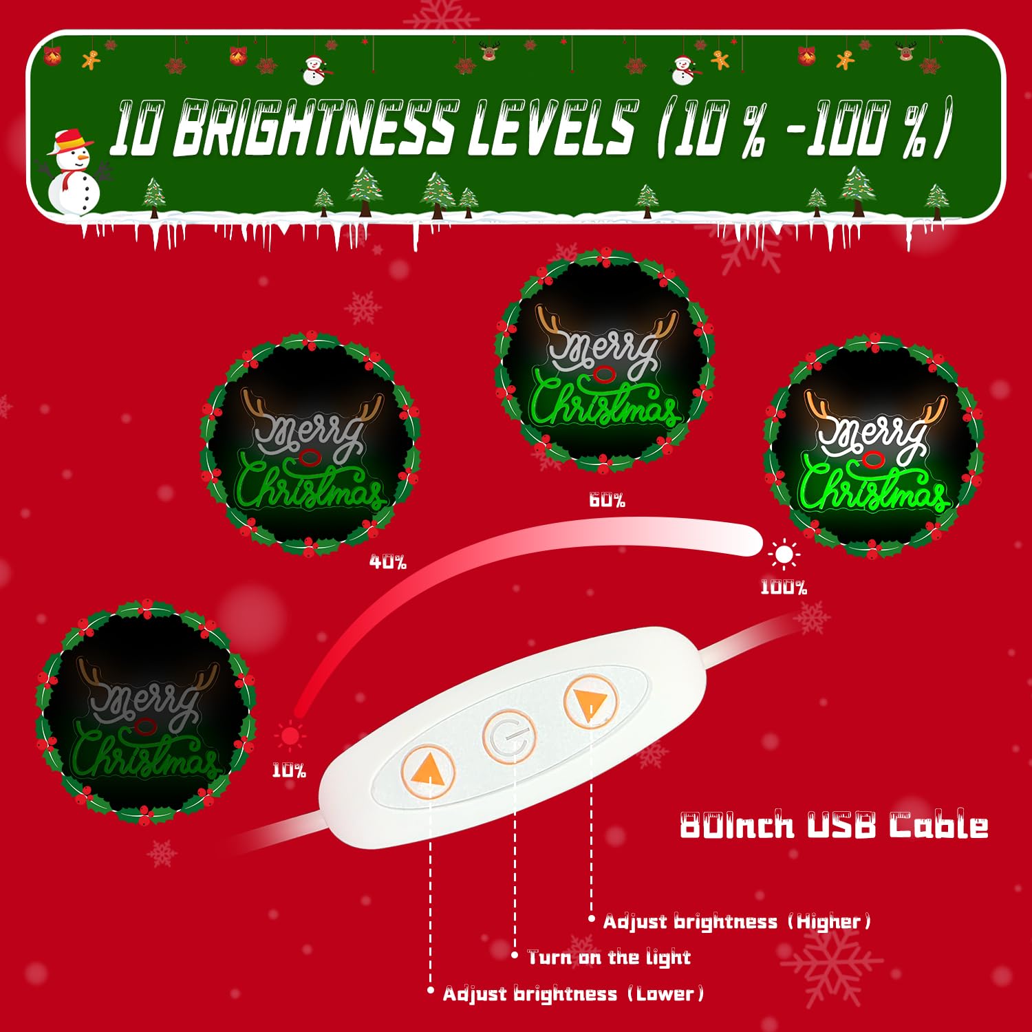 CinsYarn Neon Sign Dimmable LED Wall Mount 80 inches Acrylic Christmas Decoration Colorful