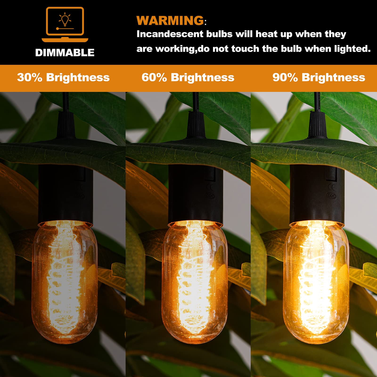 Nuodifan Edison Bulbs,4-Pack Vingtage Filament Light Bulb,T45 2700K Warm Light 40 Watt,110V-130V E26/E27 Base Dimmable Decorativ