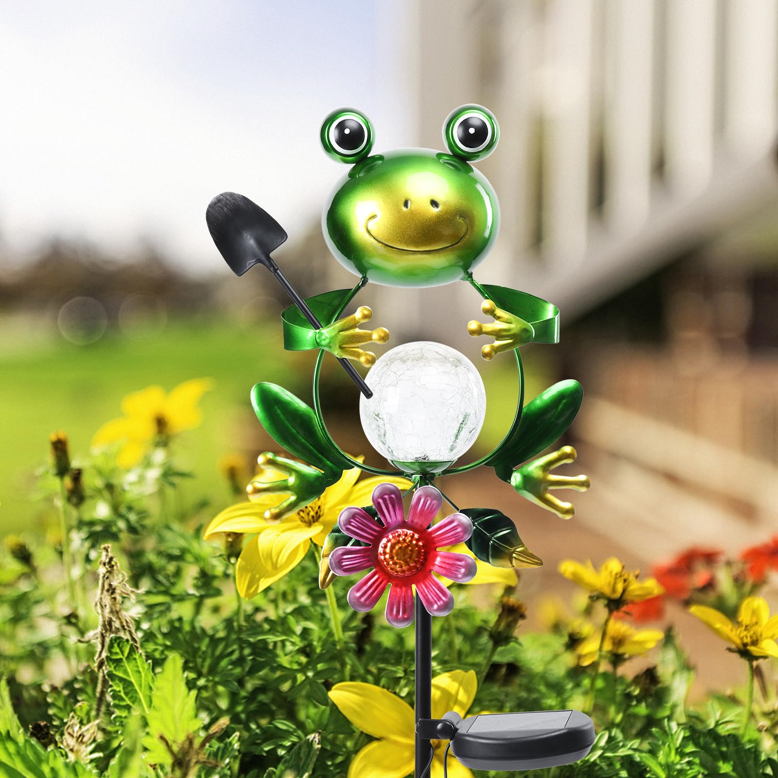 Bshine Frog Solar Light Outdoor Garden   ed Glass Metal Solar Garden Stakes For Pathway  Backyard Decoration  Yard Art  Lawn Ornaments  Frog Gifts For Women  Mom  Frog Lovers