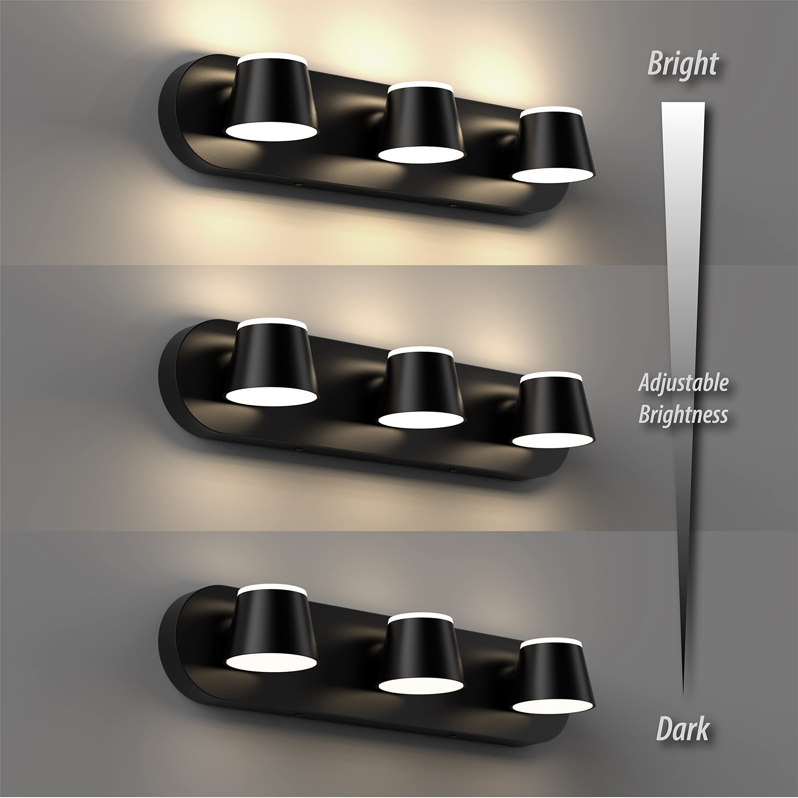 URSOLA 3 Light Bathroom Vanity Light - LED Dimmable Fixtures, Black, 20" Up and Down Rotatable, Model 7540-3T