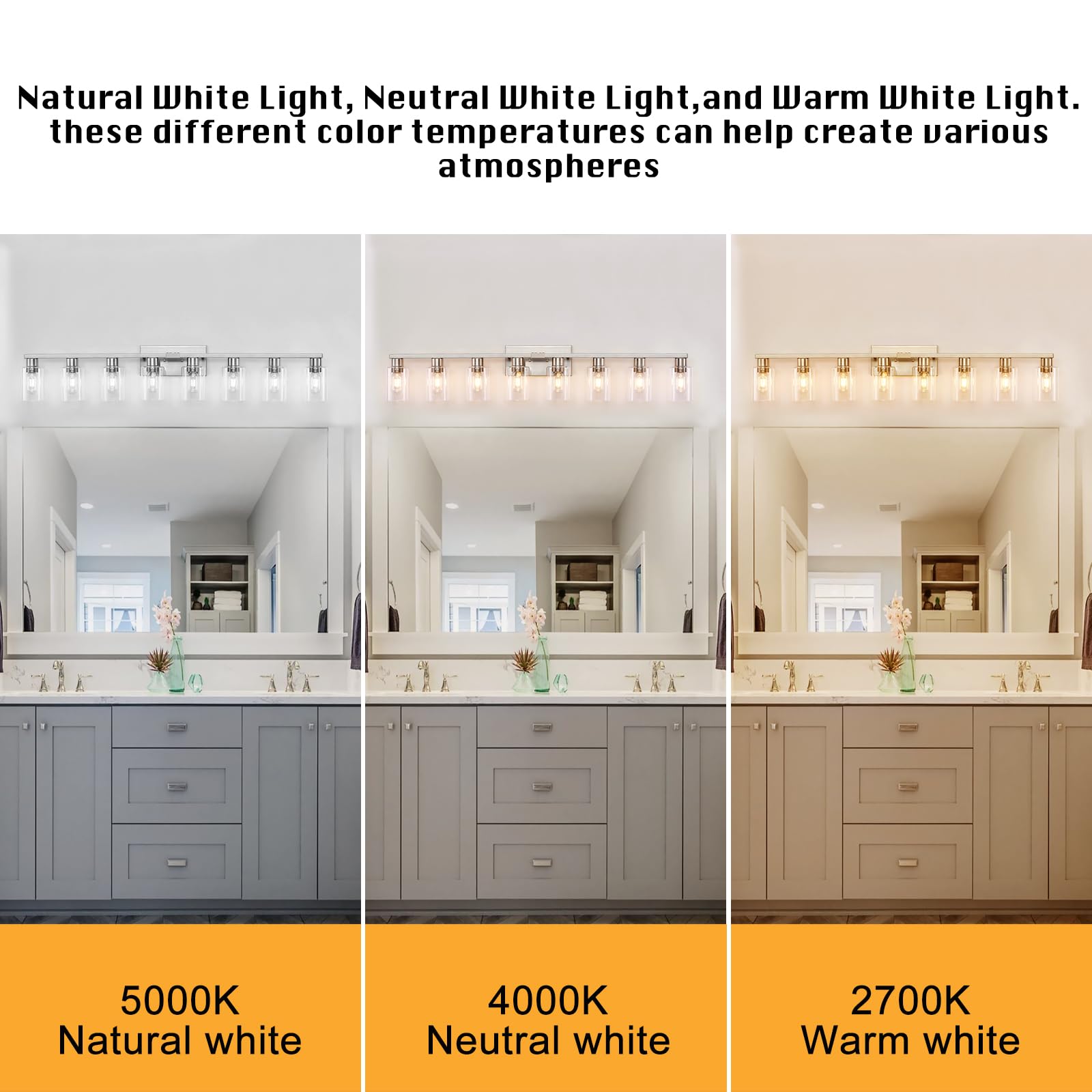 Hdasic 8 Light Bathroom Vanity Light  Large Brushed Nickel Vanity Lights Fixtures  Bathroom Lighting Fixture Over Mirror With Clear Glass Shade For Mirror  Bedroom  Living Room  Wall Lamp