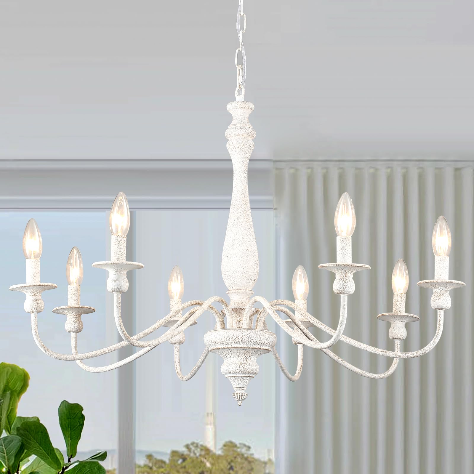 ALISADABOY White Chandelier Farmhouse Antique Chandeliers for Dining Room French Country 8 Light Rustic Entryway Hanging Light F