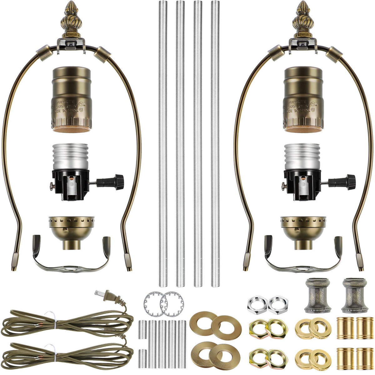 Mudder 2 Sets Silver Finish Make A Lamp Light Kit, Table Lamp Wiring Kit With 8 Inch Harp And 3 Way Socket, Make A Amp Kit Compl