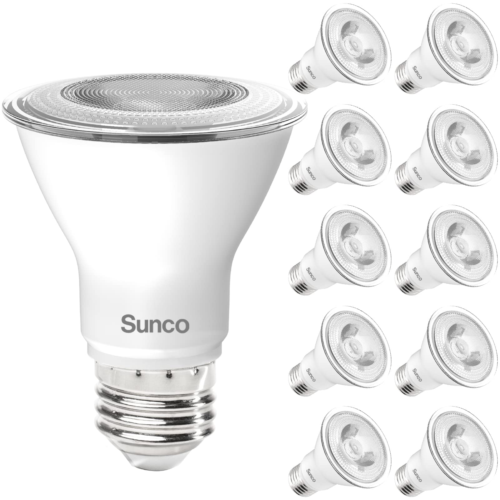 Sunco 10 Pack Par20 Led Bulbs 50W Equivalent 7W Dimmable, Cri90 3000K Warm White 470 Lumens E26 Medium Base Ip65 Waterproof Indo