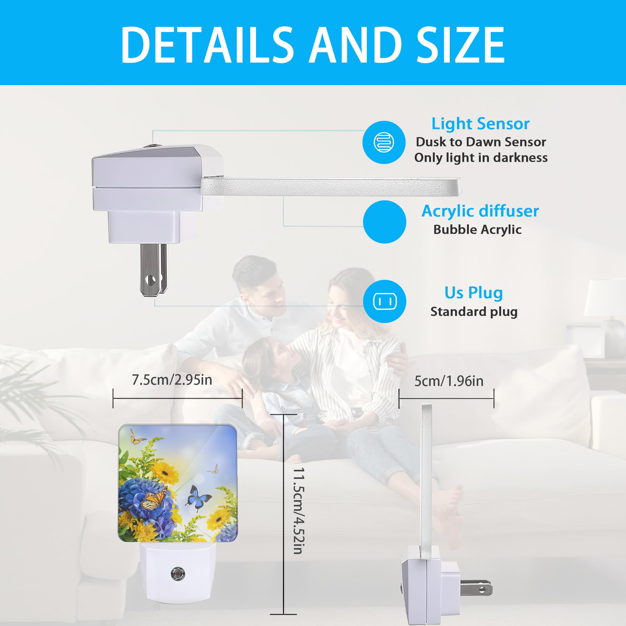 Meikosks Night Lights Plug Into Wall Blue Butterfly Flower Night Lights Dusk To Dawn Sensor Led Lamp For Women Men,Led Lights Fo