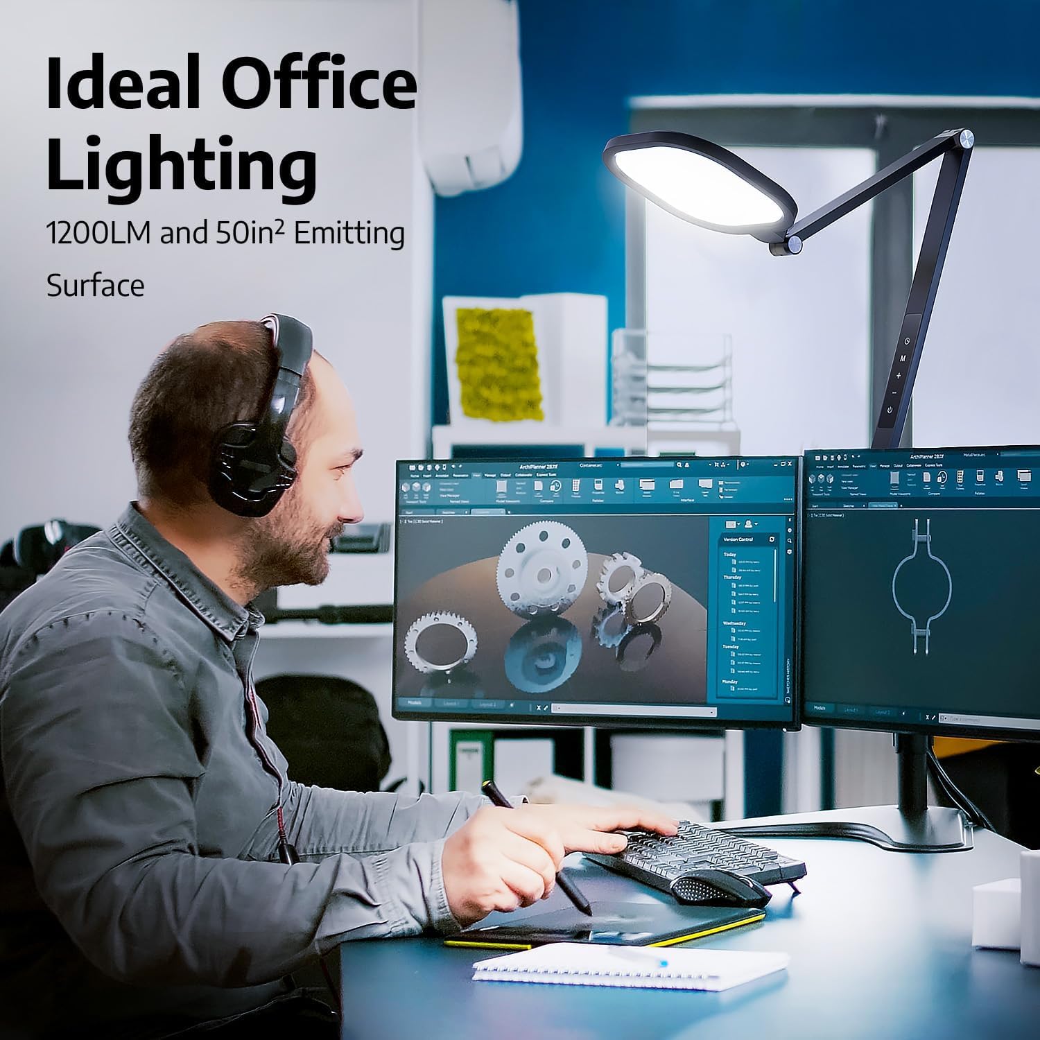 Desk Lamp For Computer Monitor Arms, Compatible With 1.18-1.38 Inch Diameter Pole-Mounted Dual Monitor Stand, 1200Lm Dimmable De