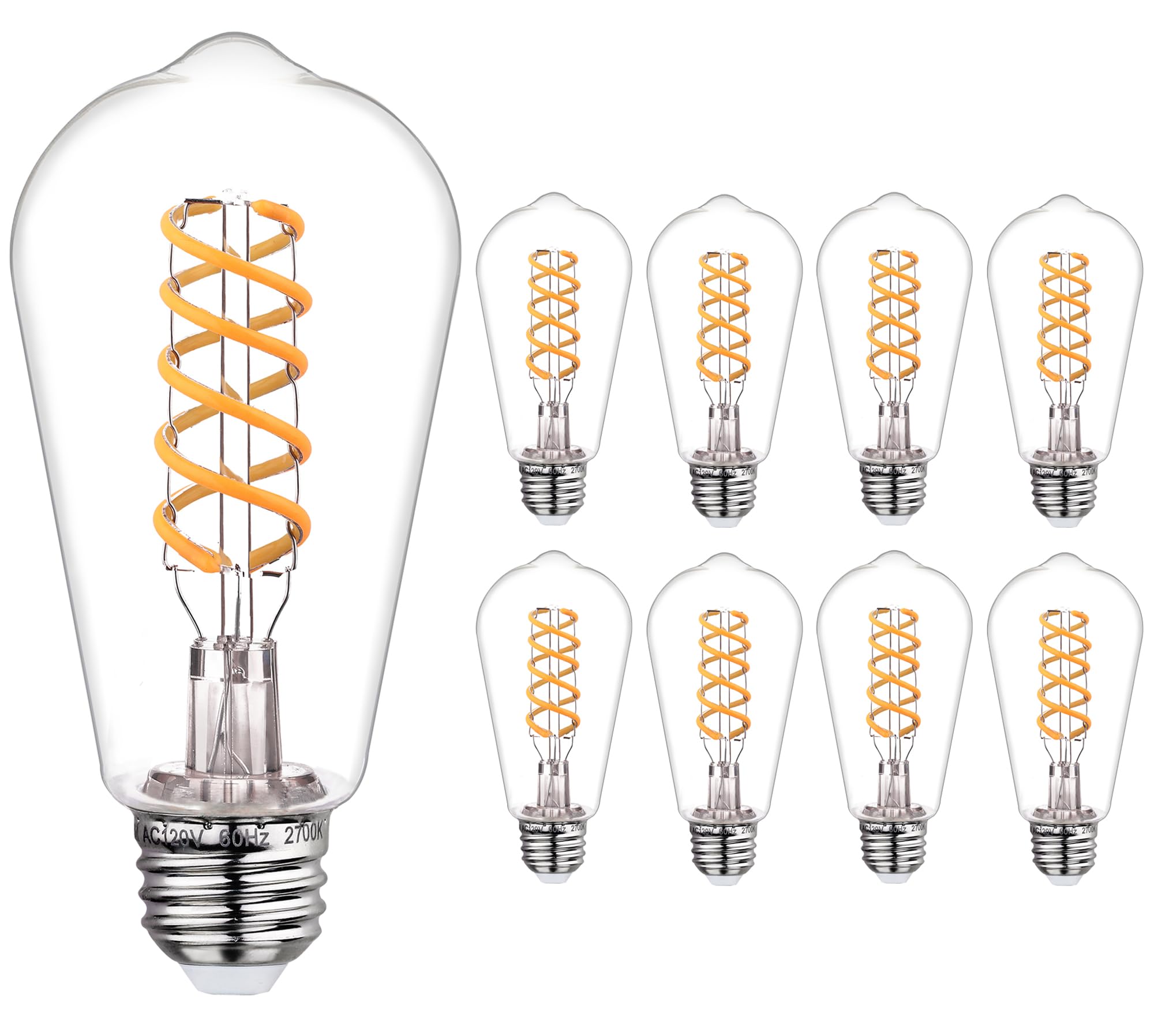 Austin Coast 8 Pcs Dimmable Vintage Led Edison Bulbs, 6W Equivalent 60 Watt, Warm White 2700K, Antique Flexible Spiral Led Filam