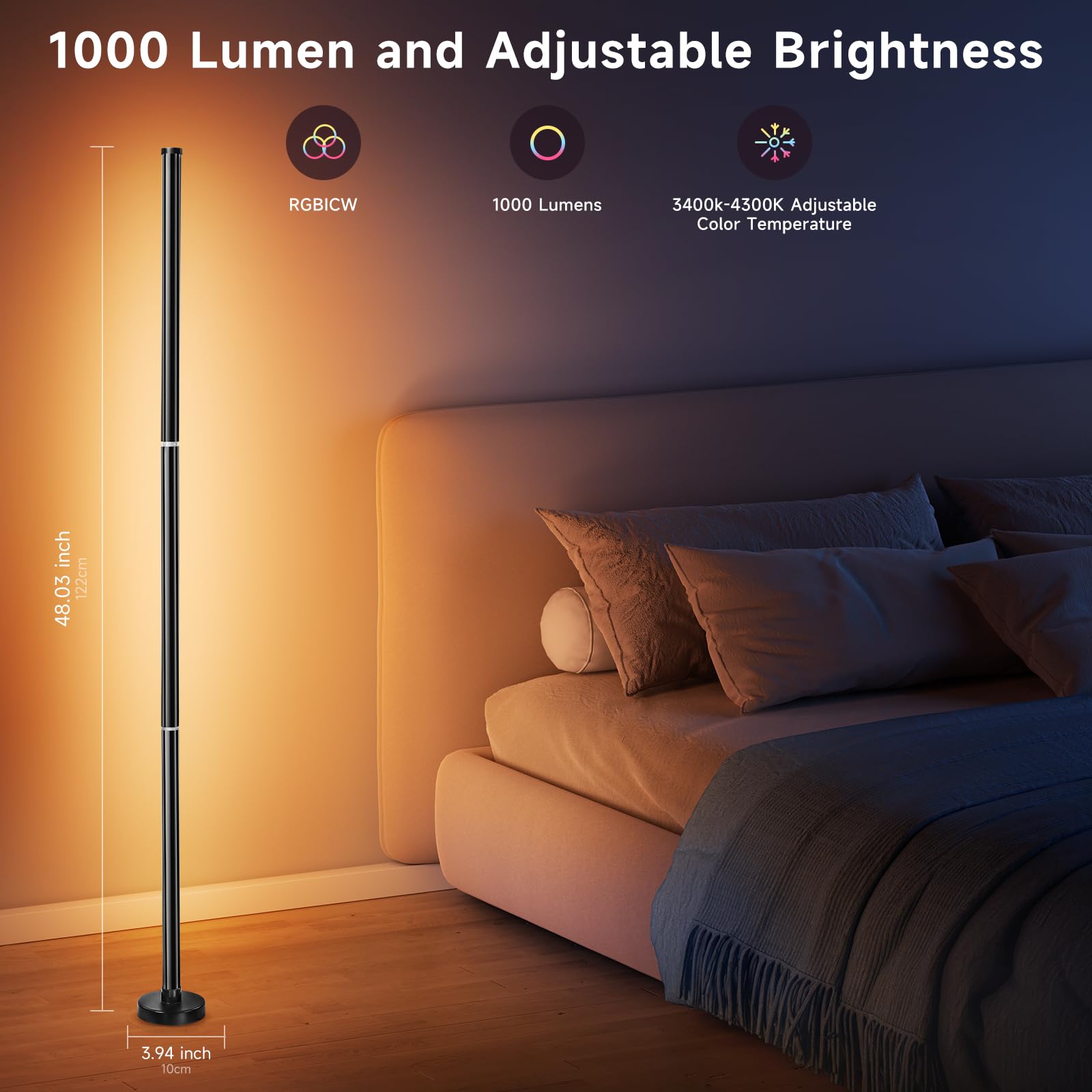 Smart RGB LED Corner Floor Lamp with App and Remote Control, Smart Floor Lamp Music Sync and 16 Million Colors,Timer Setting - I