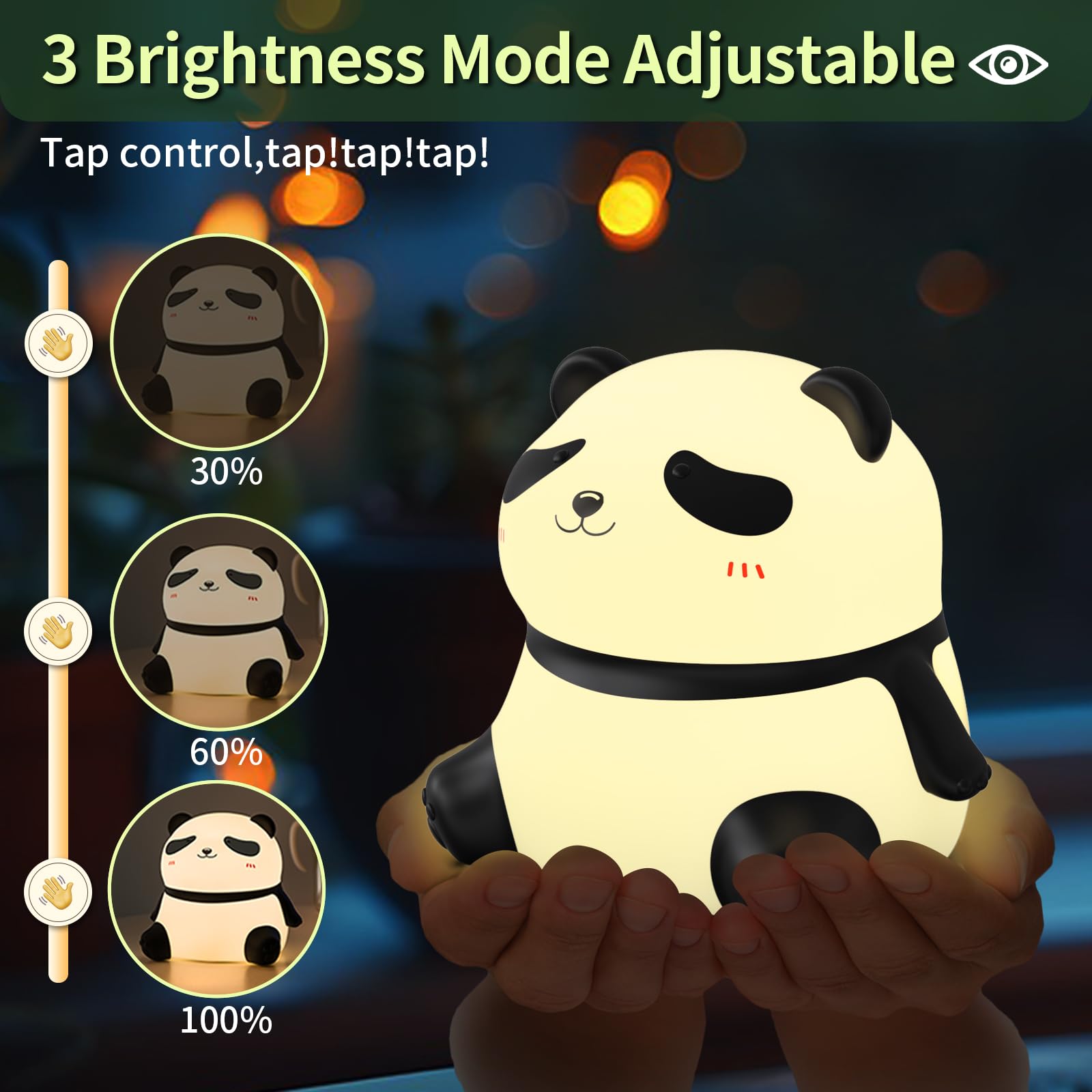 Coutundy Panda Night Light, LED Dimmable Toddler Lamp, Silicone, Model TW-L72, Cute Design for Kids Room, Color Panda 02