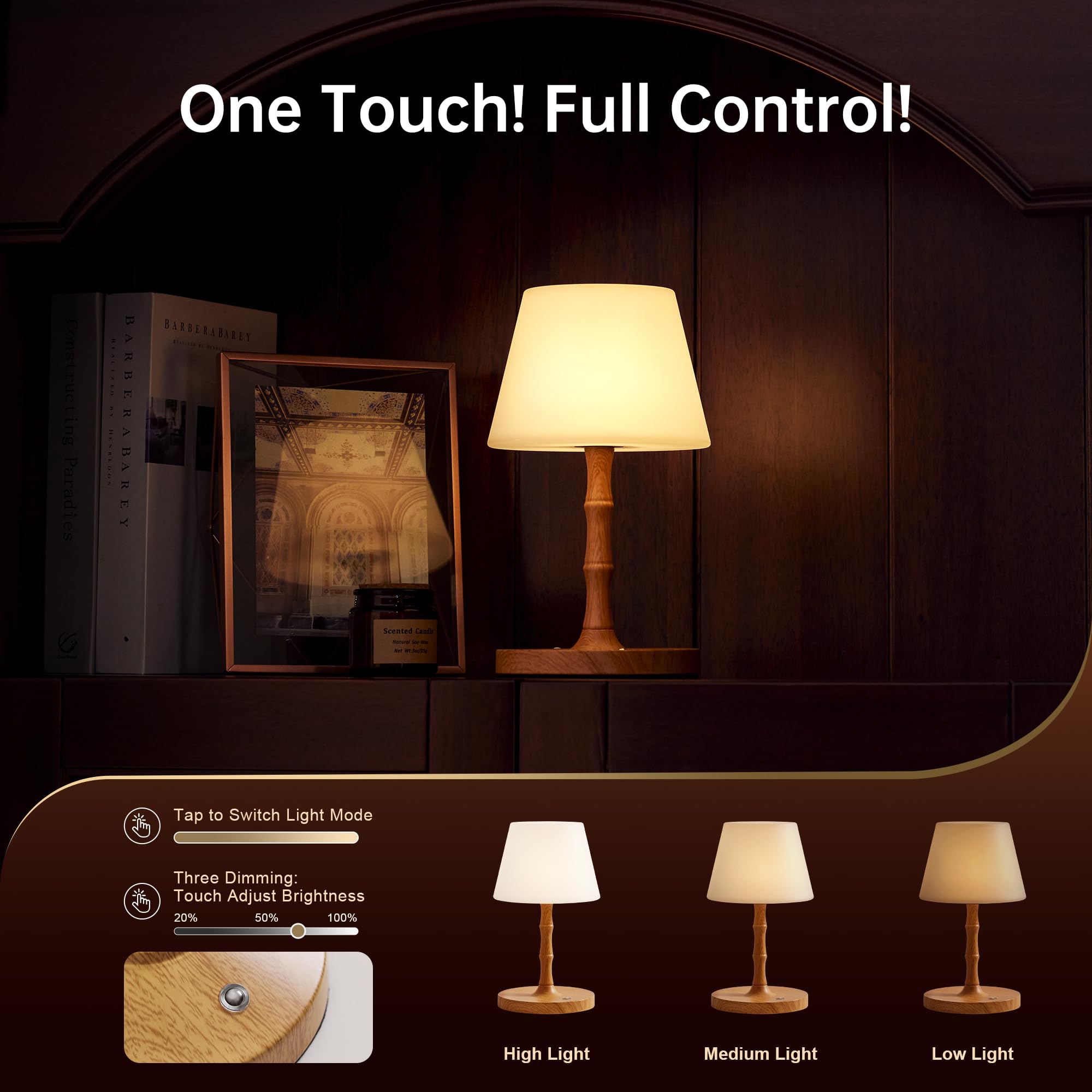 Dawnwake Table Lamp Shower Lamp Waterproof, Desk Cordless Lamps For Bedroom,Outdoor Rechargeable Battery Operated Touch Bedside