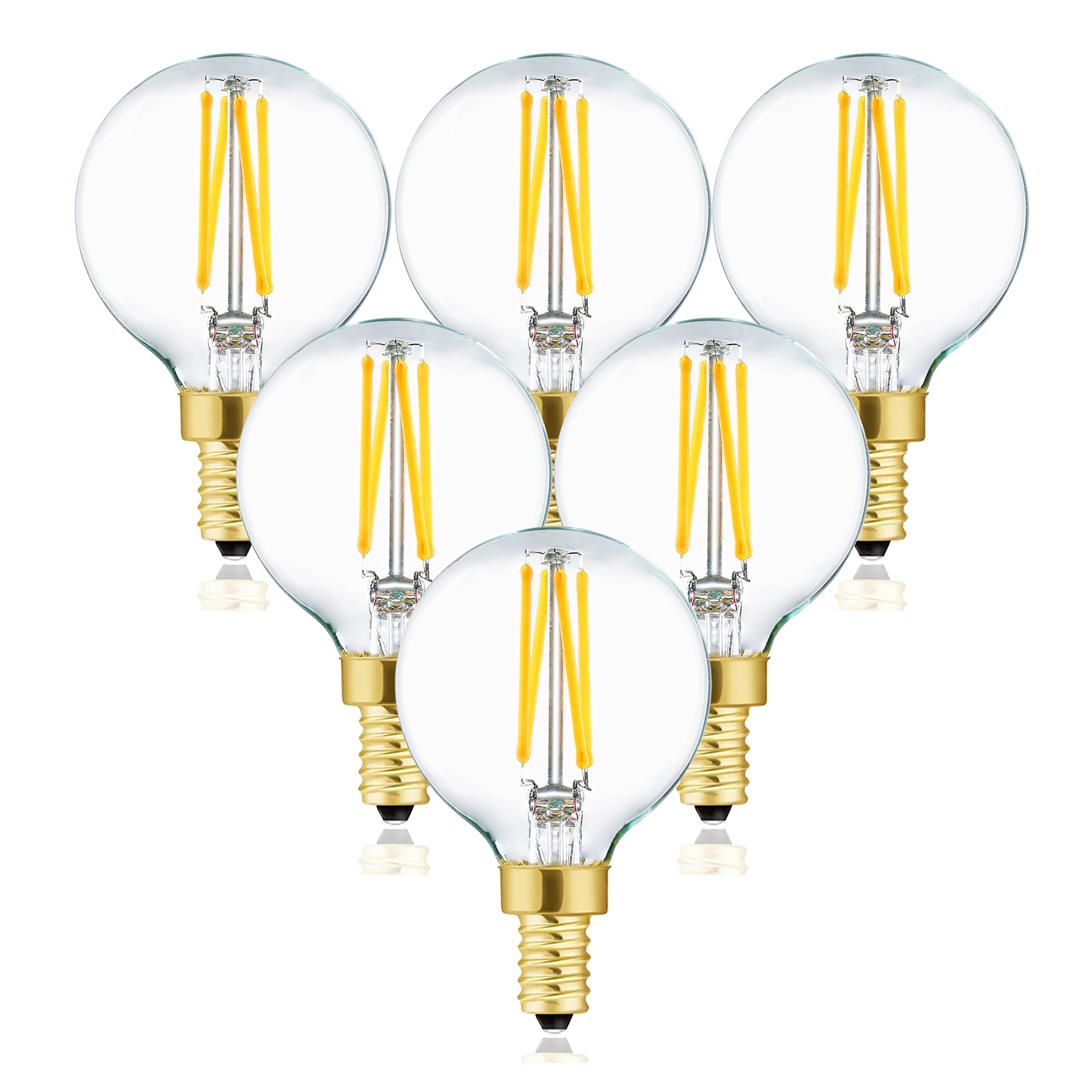 Xininsun Dimmable G16.5 Light Bulb, E12 40W Vintage Led Filament, Soft White 3000K, Glass, 6-Pack