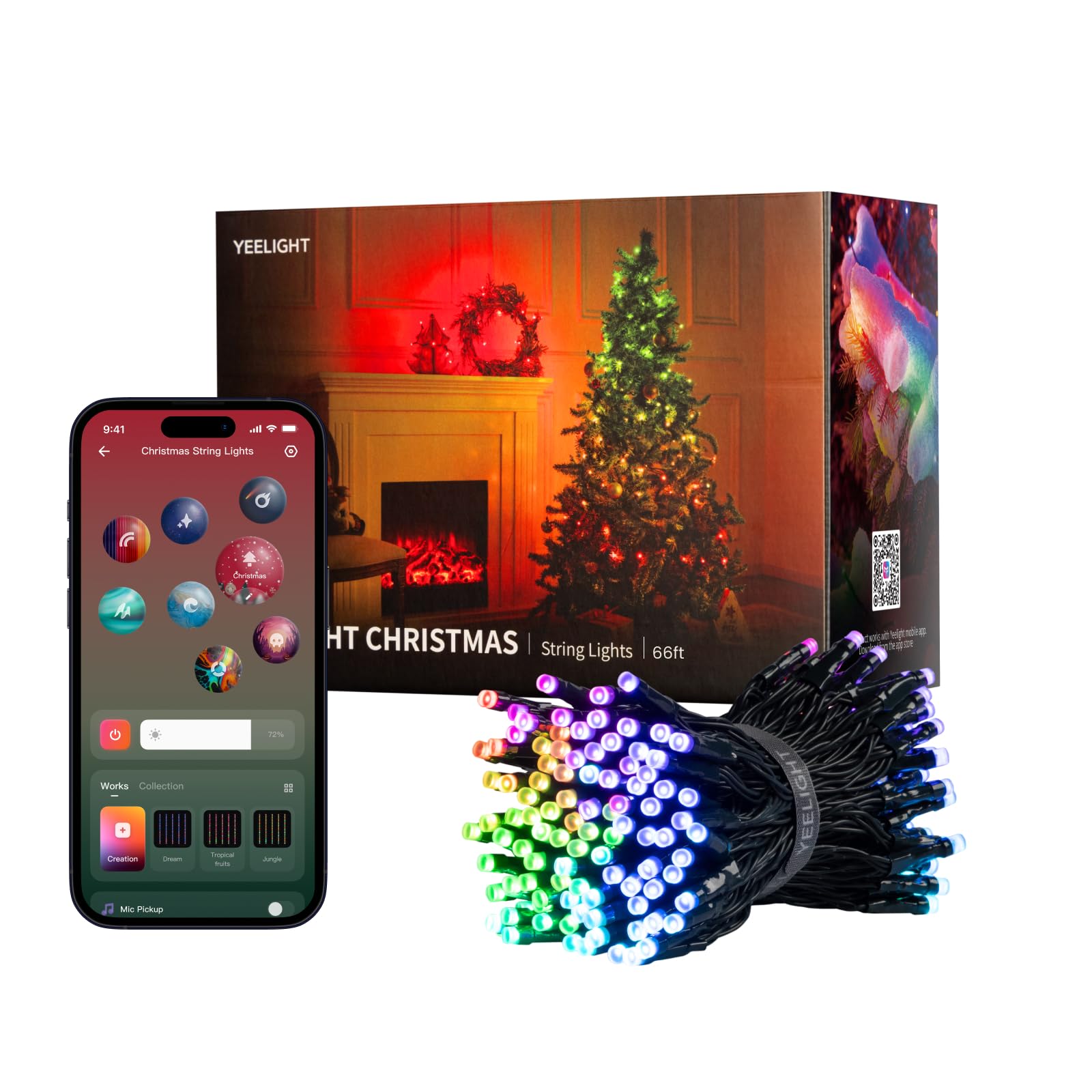 YEELIGHT Christmas Tree RGBIC light strip, 66 Ft w/ 200 LEDs, 20+ Preset Lighting Effects, Music Flow, App Control, Bluetooth Co