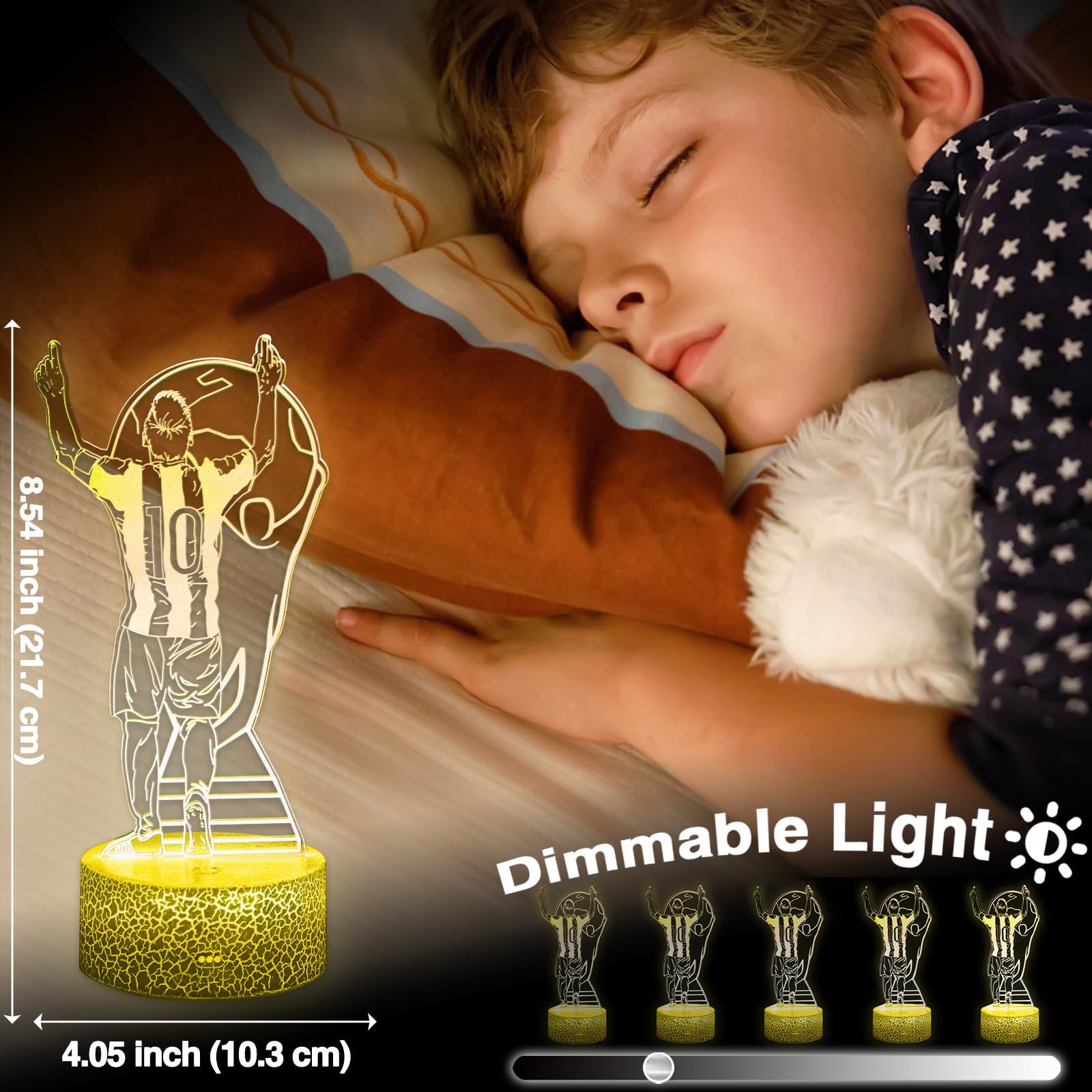 Daheyma Soccer Night Light For Kids, 3D Optical Illusion Mood Light 16 Color S Led Dimmable With Remote Room Football Decor, No.10 Argentine Soccer Lamp Gifts Toys For Boys Girls Teens Men