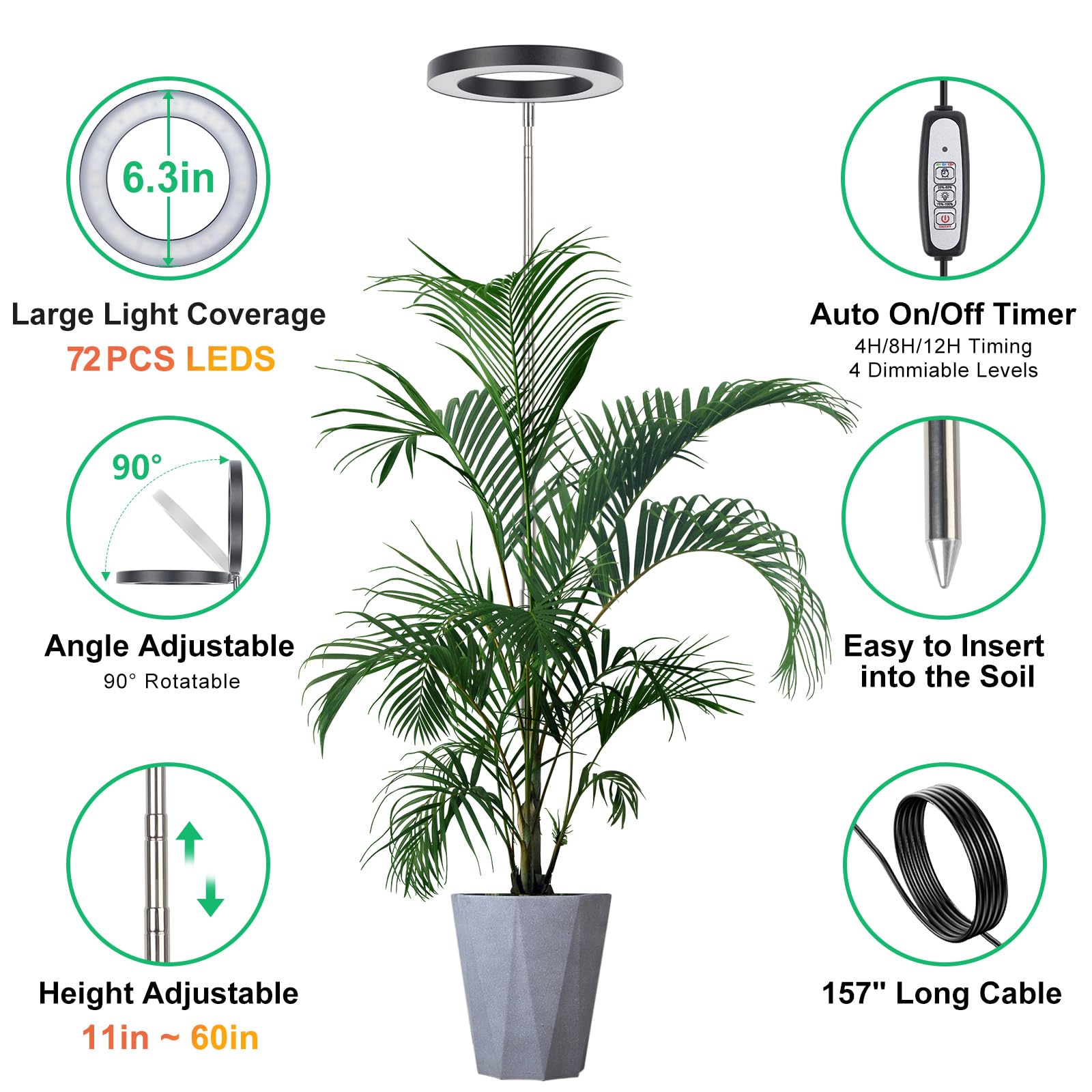 LORDEM Plant Grow Light, Full Spectrum LED Lamp, Adjustable Brightness, Auto Timer, 2 Pack, Black, Model HL-0026