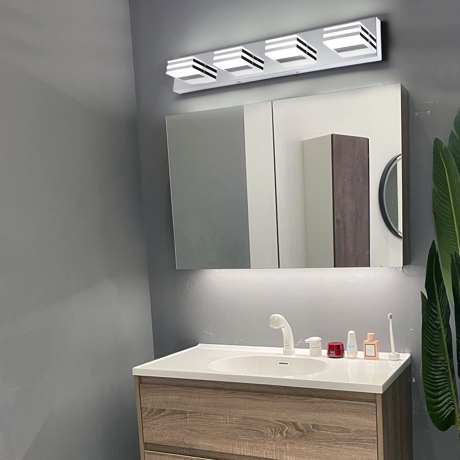 yumcrelect LED Vanity Lights 4-Light Bath Bar Lighting 27-Inch Chrome Acrylic Fixture Model 762102471002