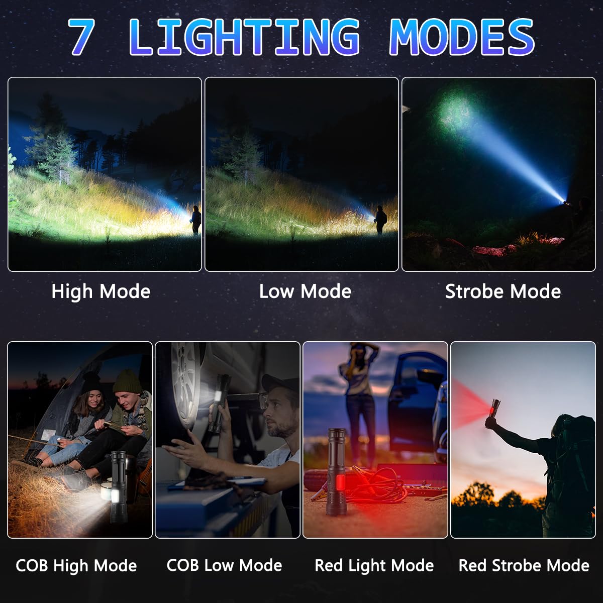 Ikeeruic 7-Mode Rechargeable Flashlights 950000Lm, 3-Pack Tactical Led, Super Bright Emergency Light