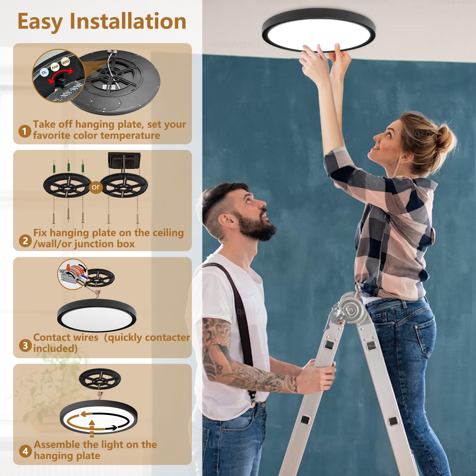 Tlz Tlz Lighting 15.8 Inch 6Pk Led Flush Mount Ceiling Light  32W  3480Lm  3000K/4000K/6000K Cct Selectable  Black Ultra-Slim Low Profile Round Flat Panel Light For Bedroom Kitchen Hallway