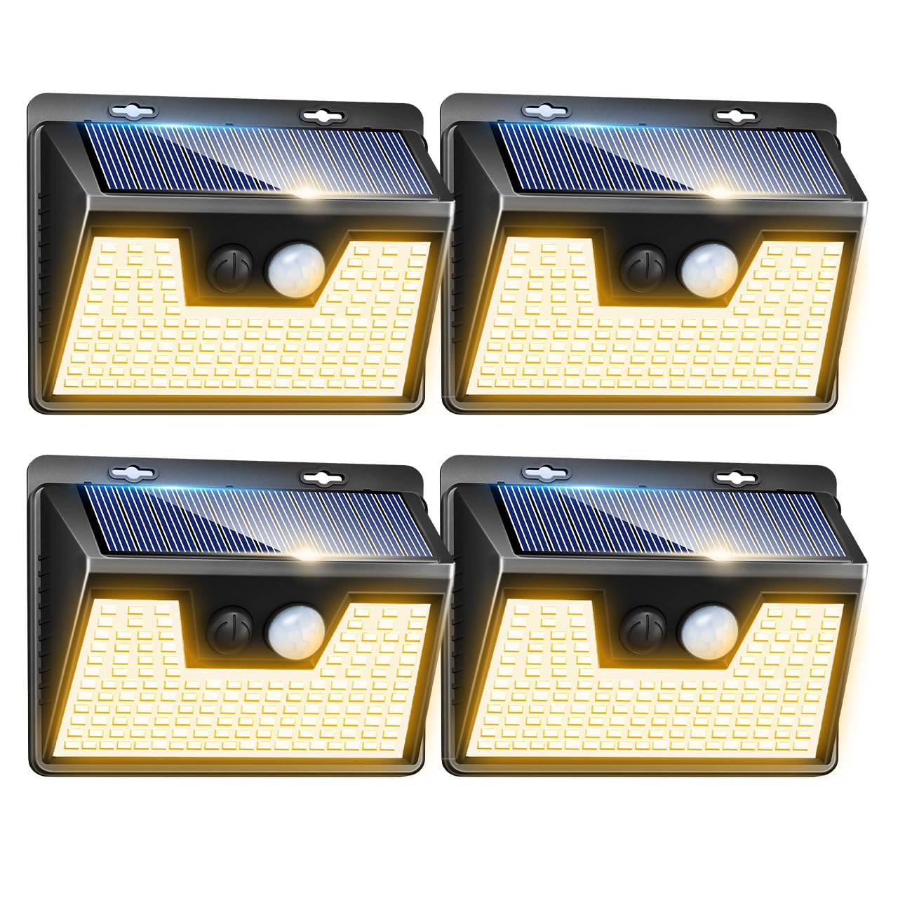 Peasur Solar Lights Outdoor Waterproof  4Pack 140LED Solar Motion Sensor Wall Lights  3 Modes Solar Powered Fence Security Lights for Patio Step Deck House Outside(Warm White)